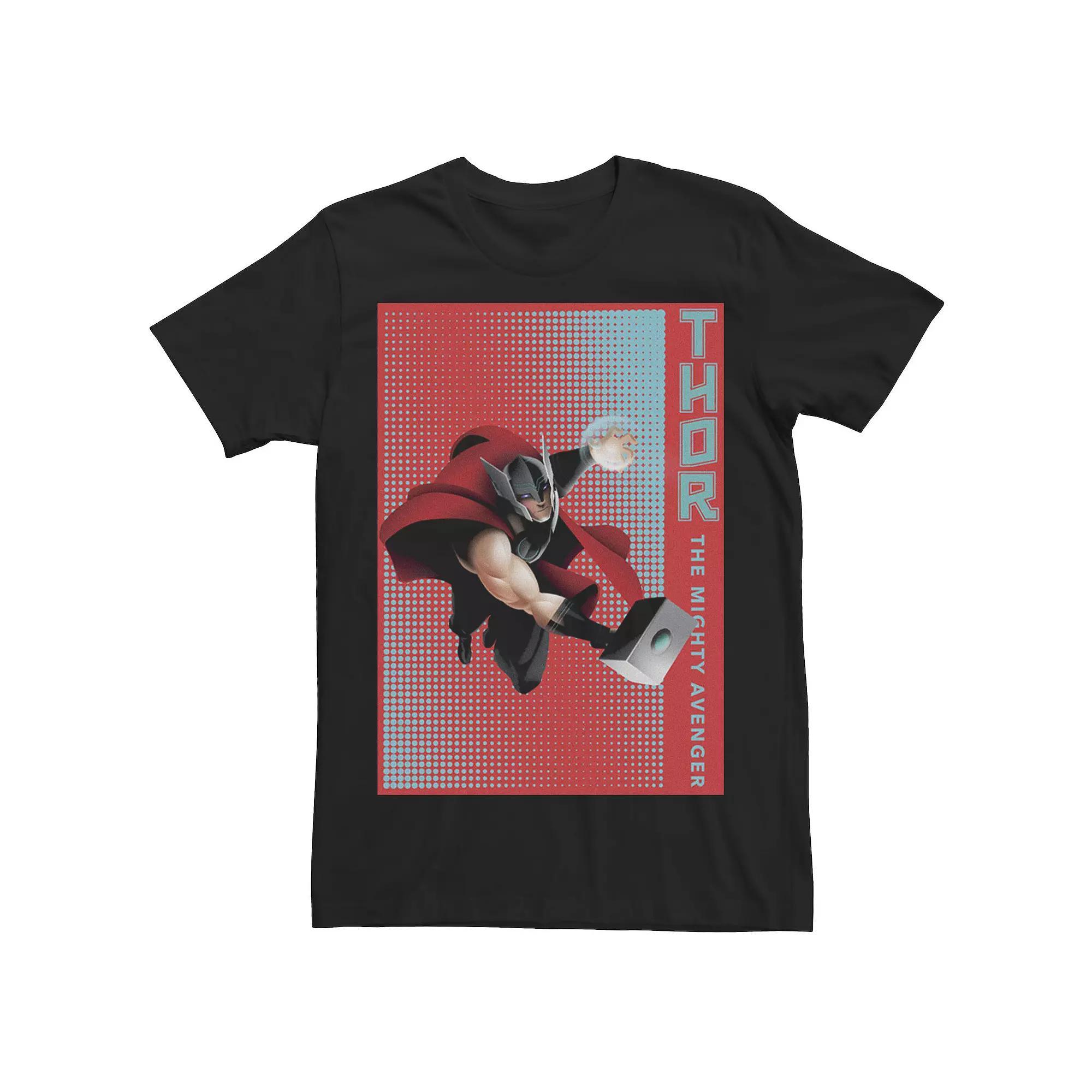 Men's Marvel Thor The Mighty Avenger Halftone Pop Art Poster Graphic Tee, Size: Large, Black Product Image