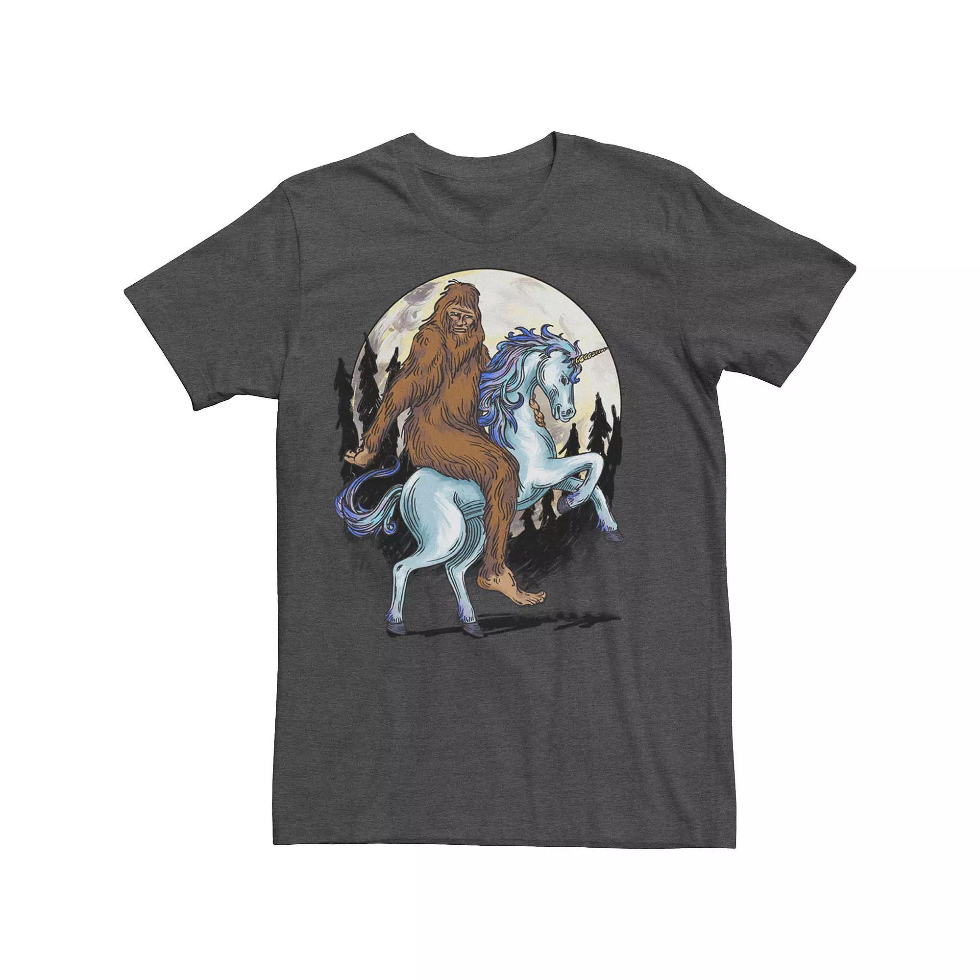 Big & Tall Big Foot On A Unicorn In The Moonlight Drawing Tee, Men's, Size: XL Tall, Grey Heather Product Image