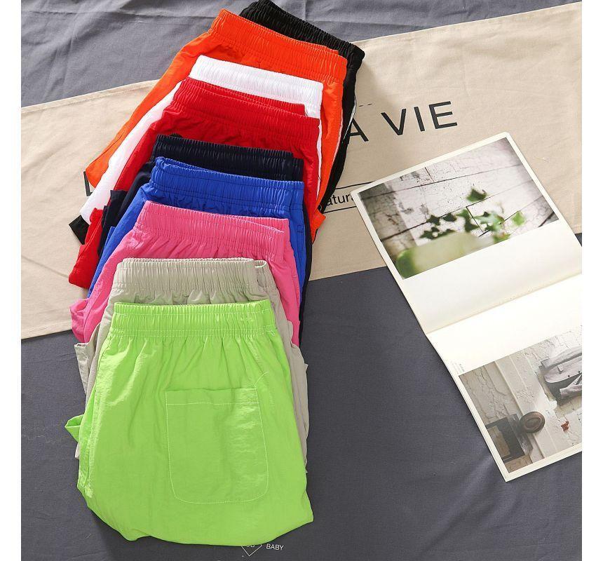 Drawstring Waist Plain Sweat Shorts Product Image