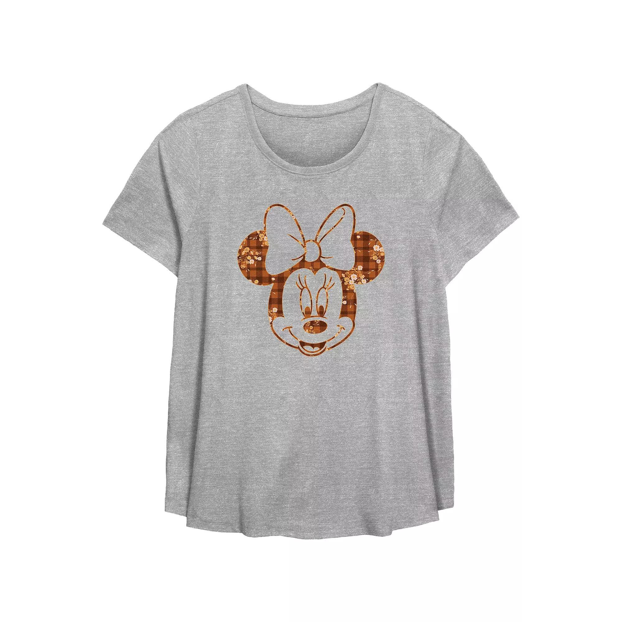 Disney's Minnie Mouse Plaid Floral Print Plus Size Flowy Graphic Tee, Women's, Size: 0X, Grey Gray Product Image