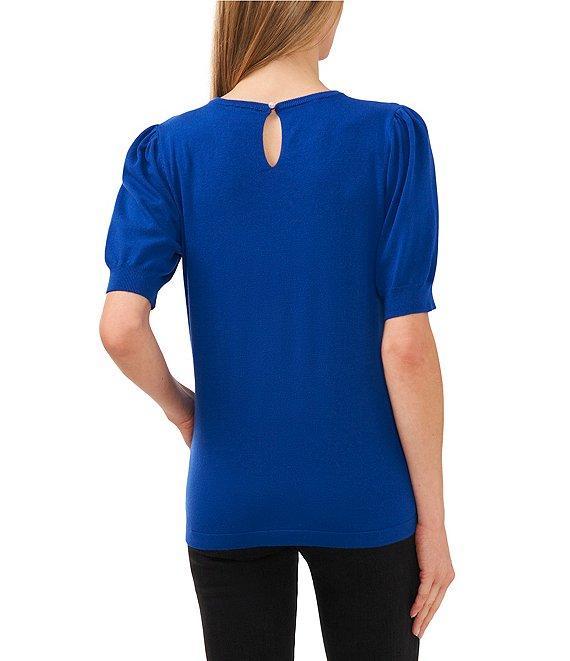 CeCe Knit Crew Neck Short Puff Sleeve Top Product Image