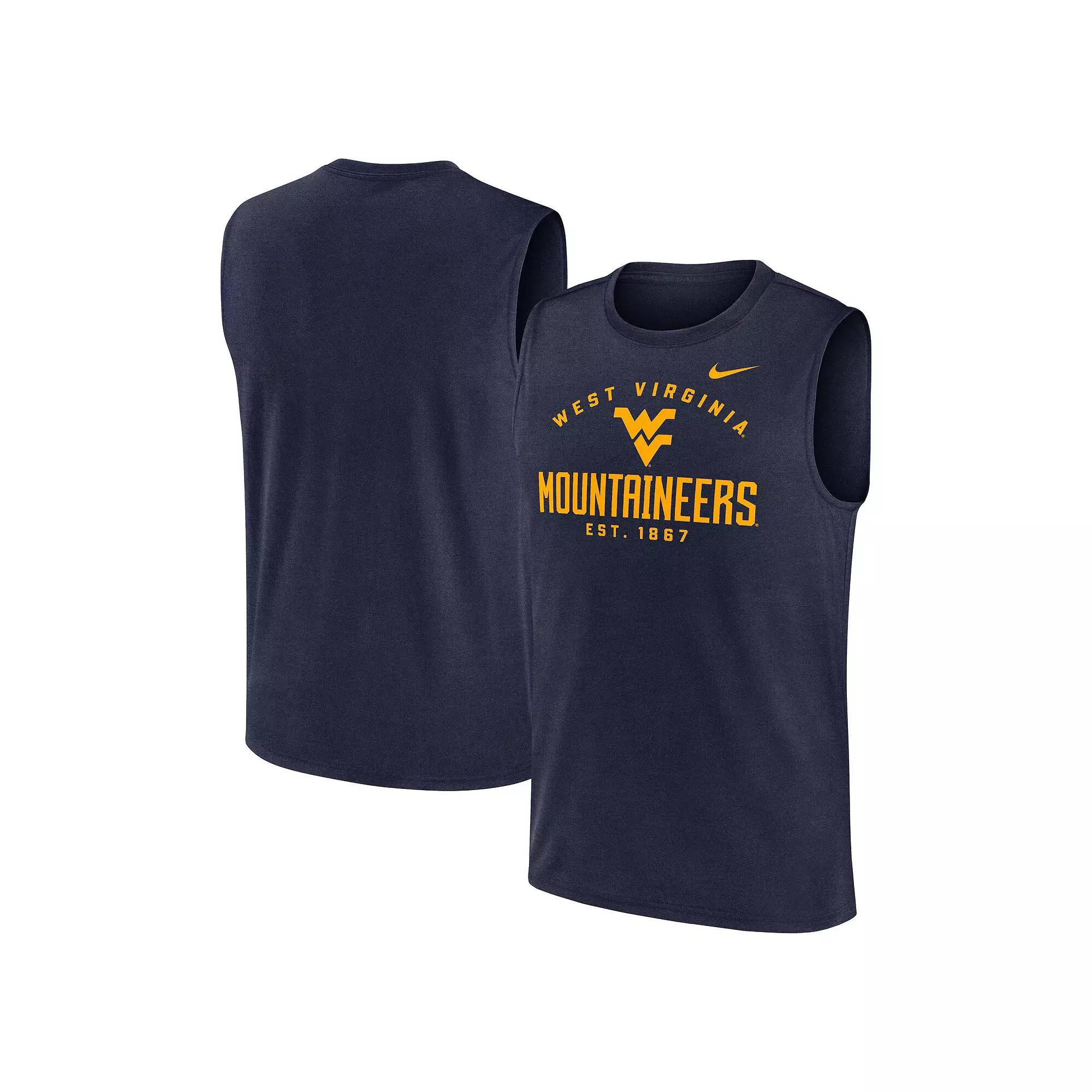 Mens Nike West Virginia Mountaineers Primetime Legend Lock Up Performance Muscle Tank Top Blue Product Image