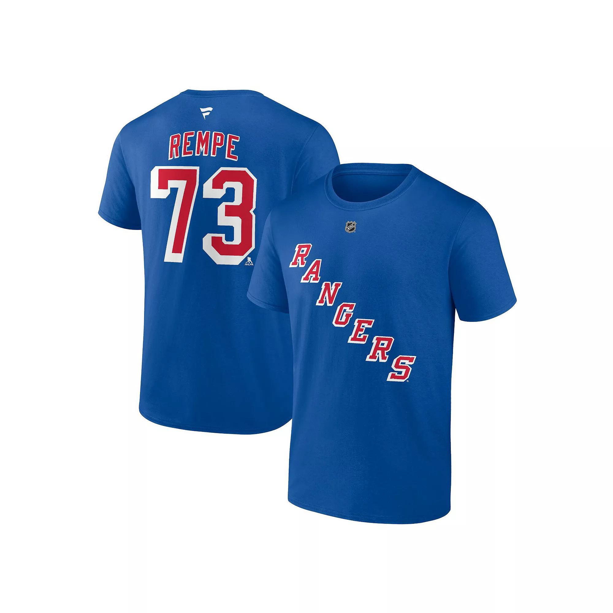 Men's Fanatics Matt Rempe Blue New York Rangers Authentic Stack Name & Number T-Shirt, Size: 4XL, Ran Blue Product Image