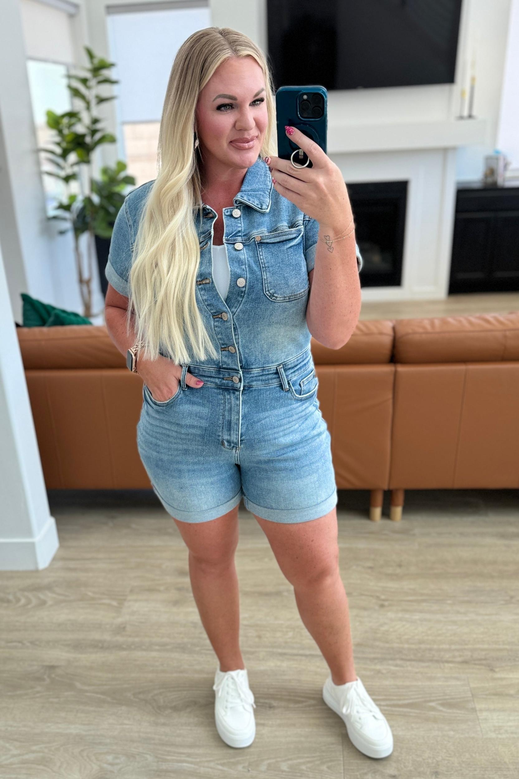 Delia High Rise Short Sleeve Romper (Online Exclusive) Product Image