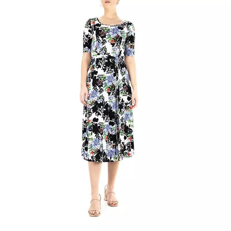 Women's Nina Leonard Syliva Print Midi Dress, Size: Large, Black Peri Team Product Image