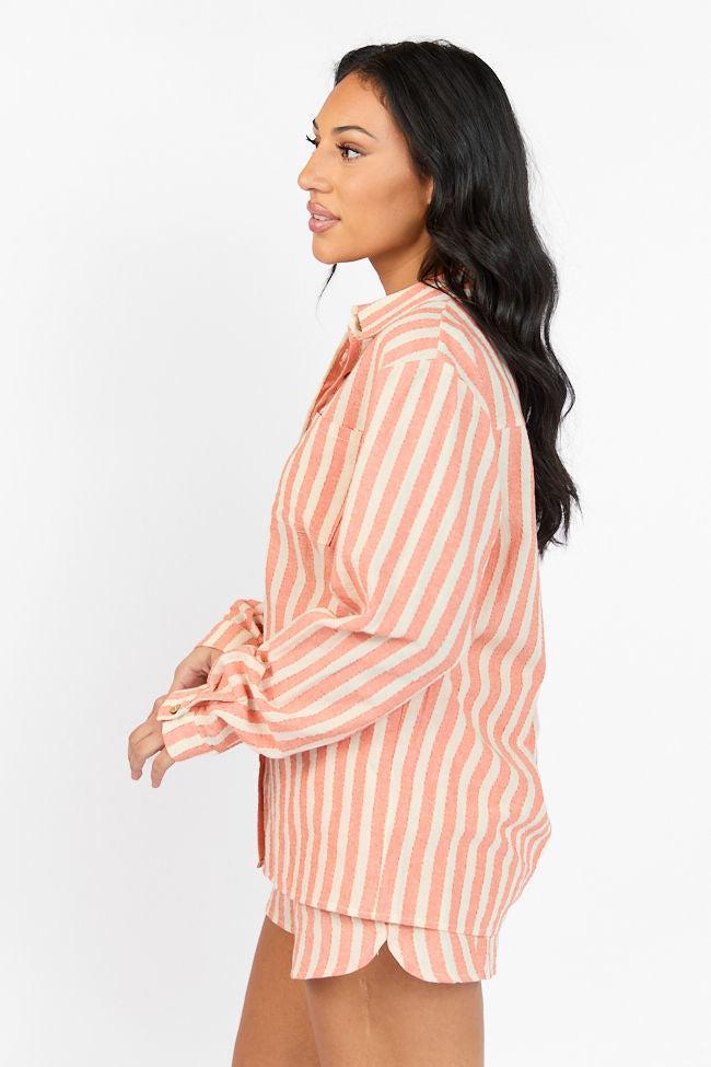With The Tide Coral Striped Button Up Top FINAL SALE Product Image