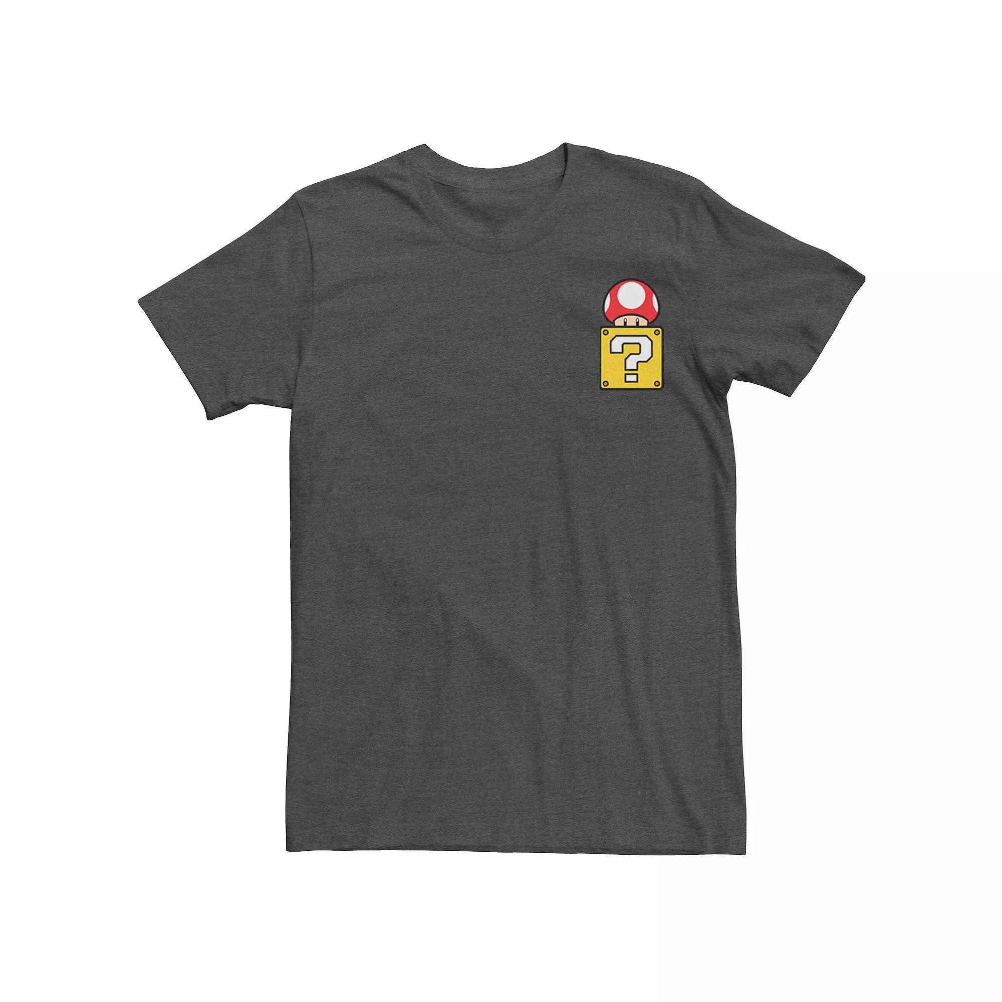 Mens Super Mario Bros. Mushroom Power Up Left Chest Pocket Tee Grey Heather Product Image