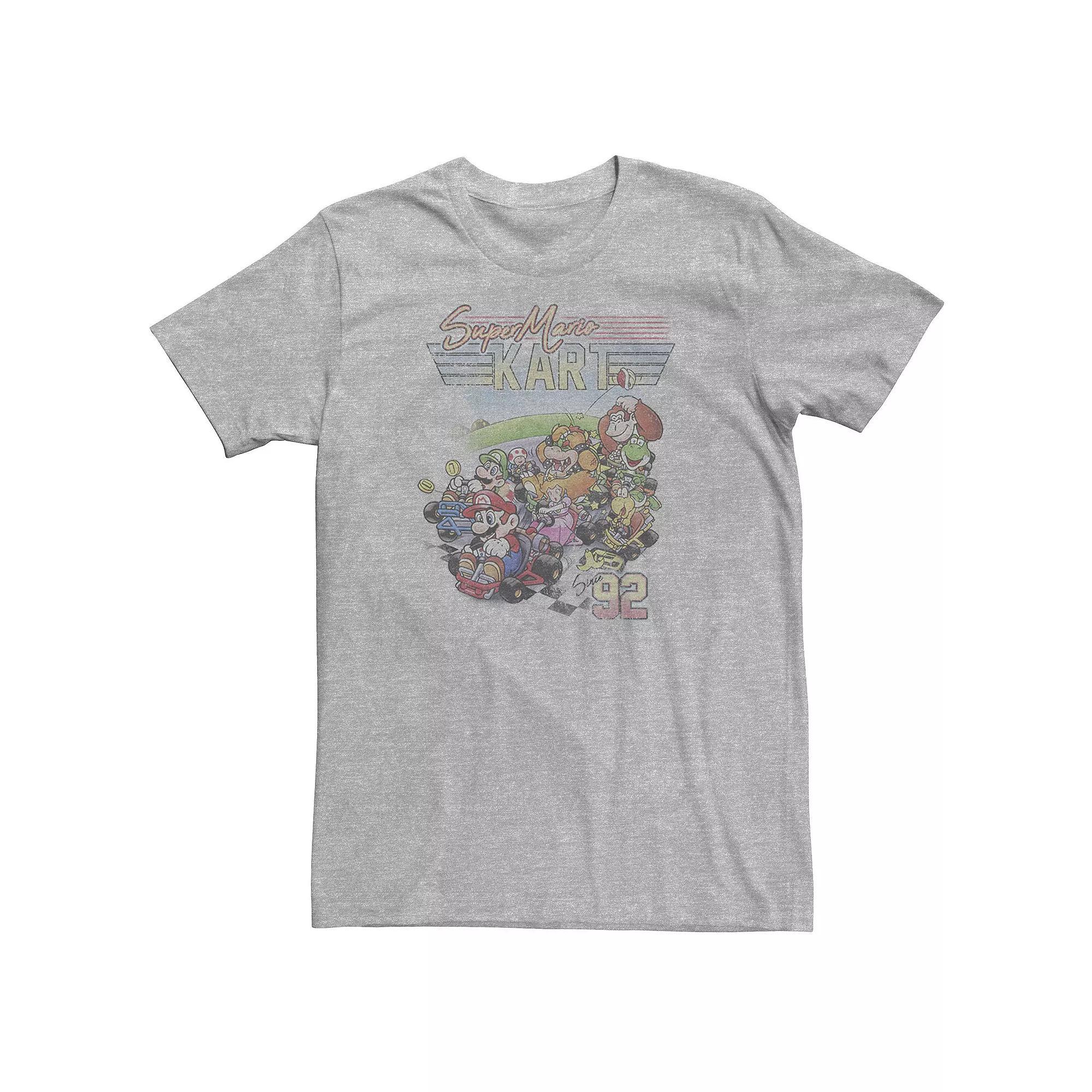Big & Tall Mario Kart 92 Group Shot Distressed Tee, Men's, Size: 4XL, Athletic Grey Product Image