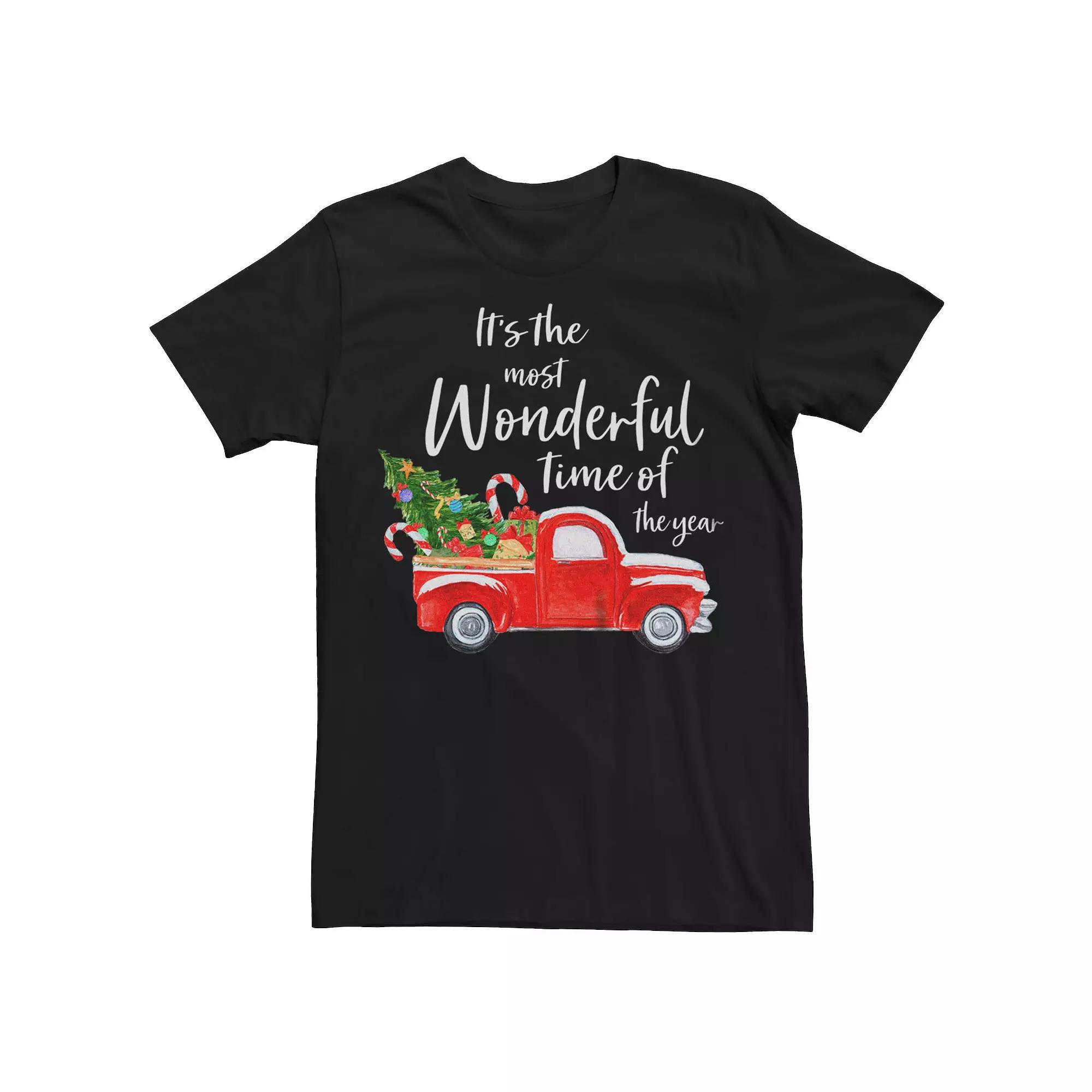 Mens Christmas Most Wonderful Time Of The Year Truck Graphic Tee Grey Product Image