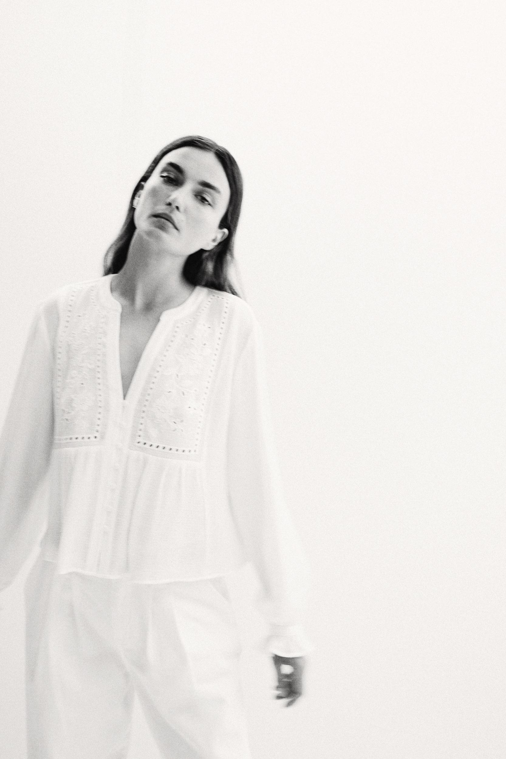 EMBROIDERED EYELET CROPPED BLOUSE Product Image