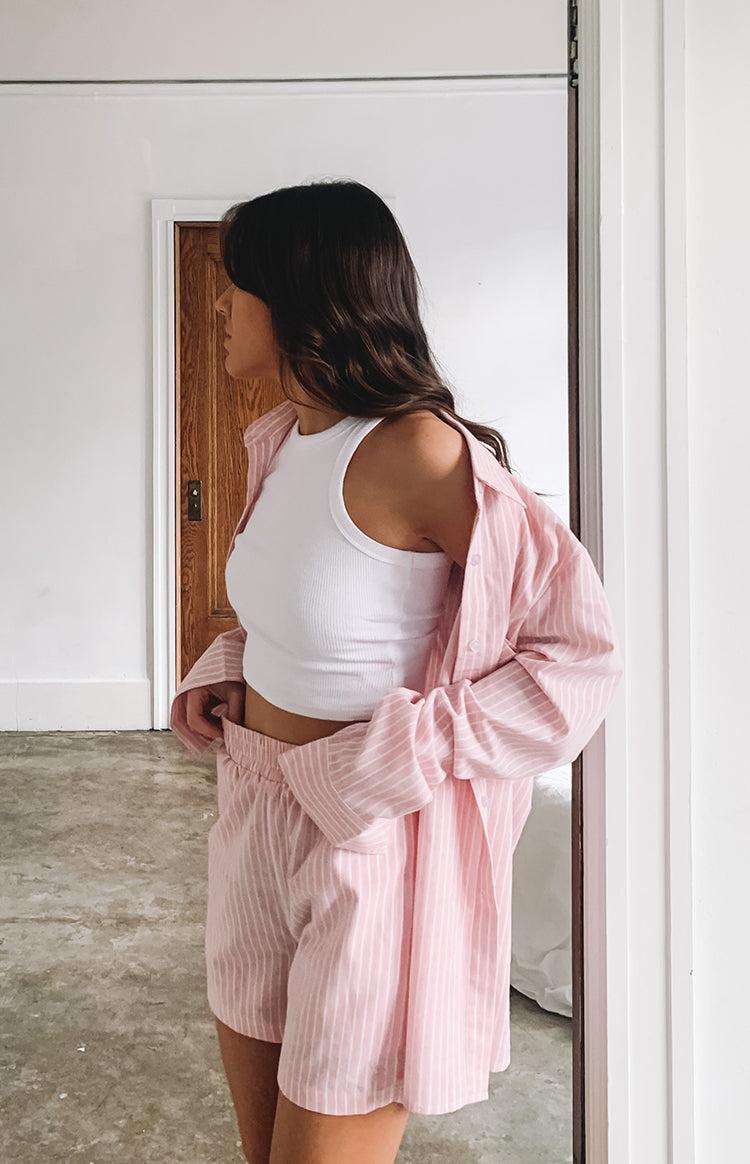 The Sarah Shirt Pink Pinstripe Product Image