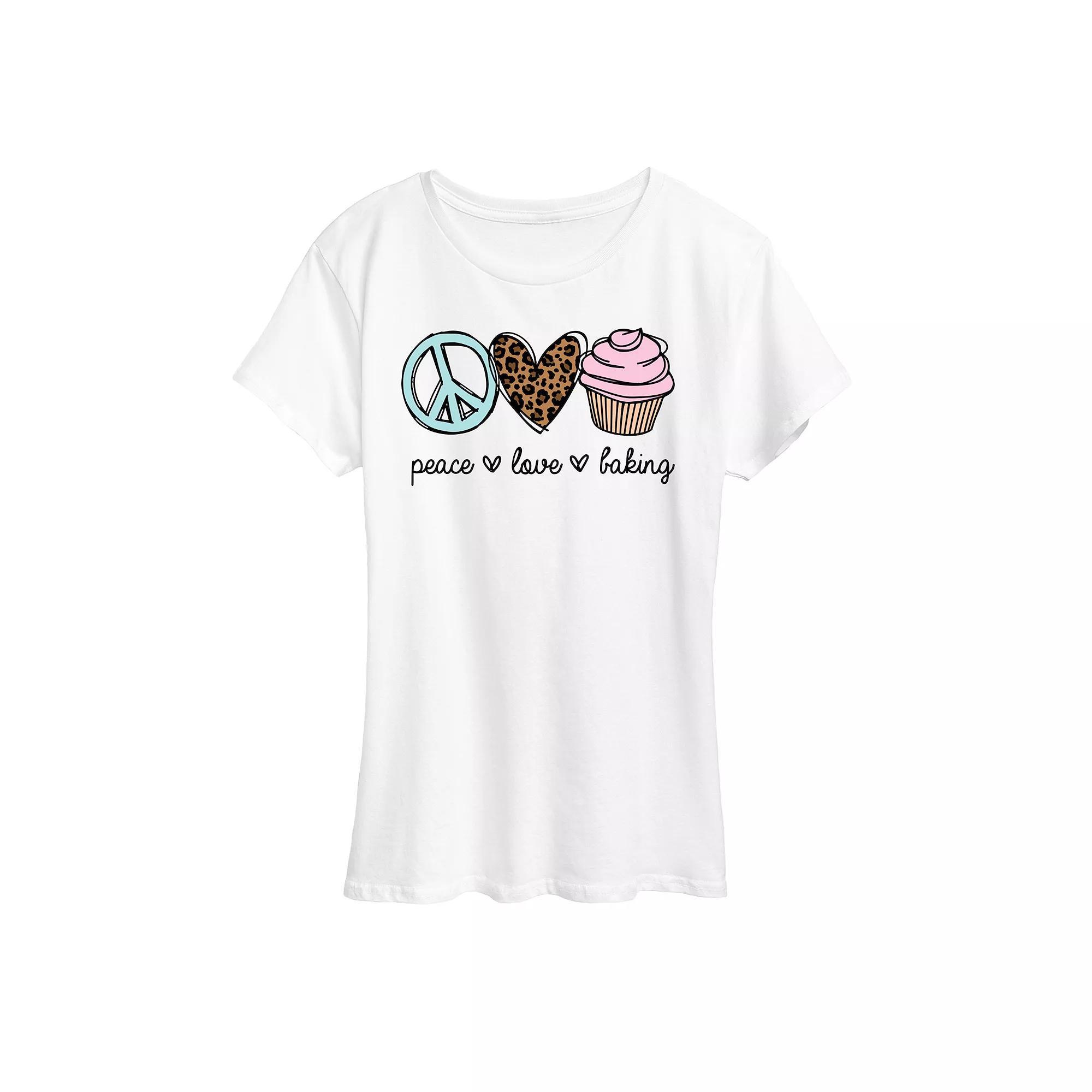 Womens Peace Love Baking Graphic Tee Grey Gray Product Image