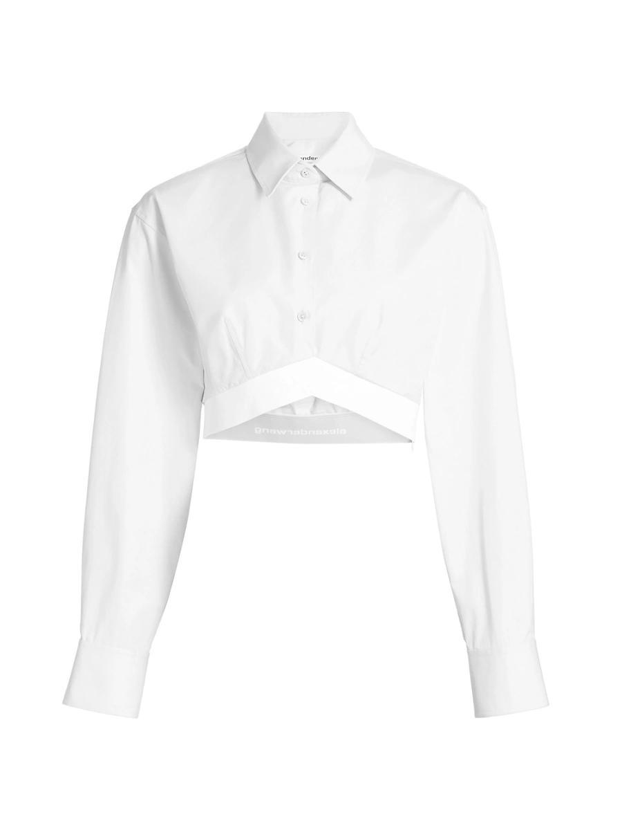 Womens Cropped Logo Elastic Button-Front Shirt Product Image