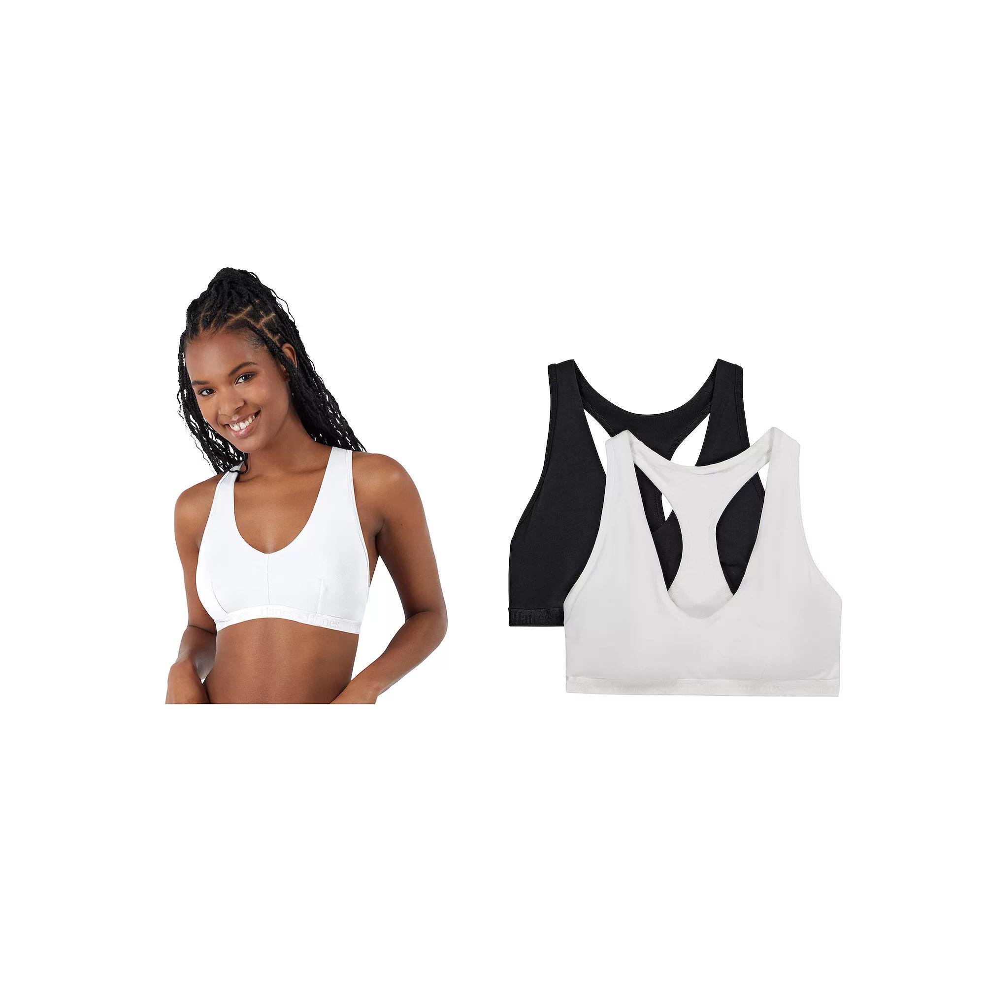 Women's Hanes Ultimate® Originals 2-Pack SuperSoft Racerback Bralette DUS201, Size: XL, Black White Product Image