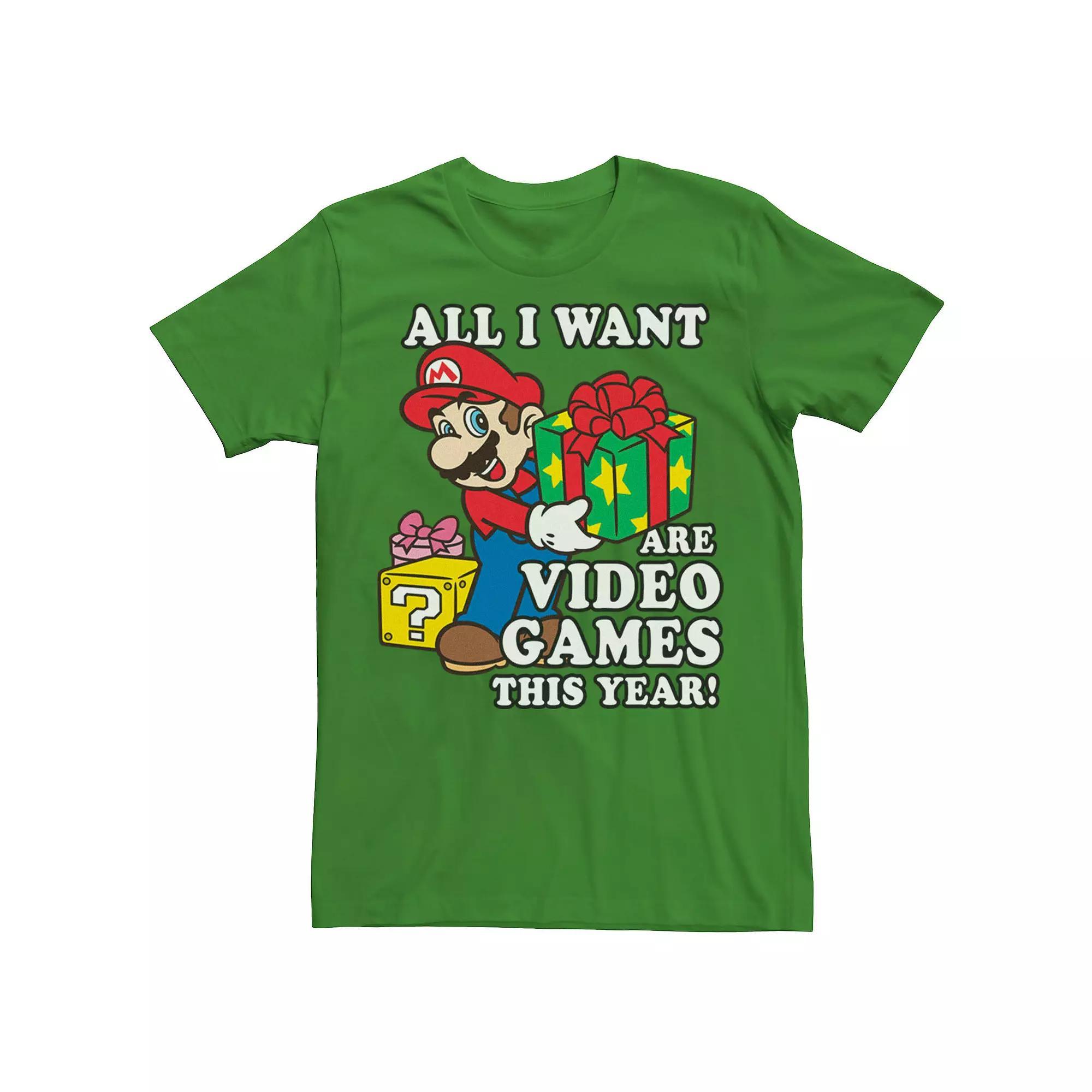 Men's Nintendo Super Mario I Want Video Games Present Graphic Tee, Size: Medium, Kelly Product Image