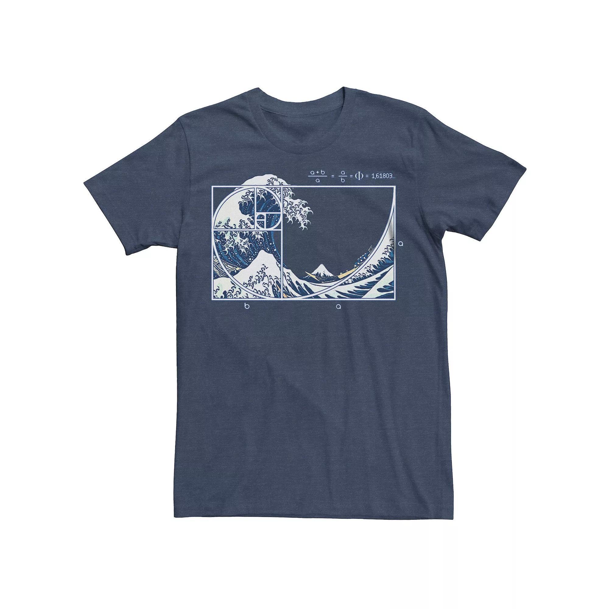 Mens The Great Fibonacci Wave Graphic Tee Navy Grey Product Image