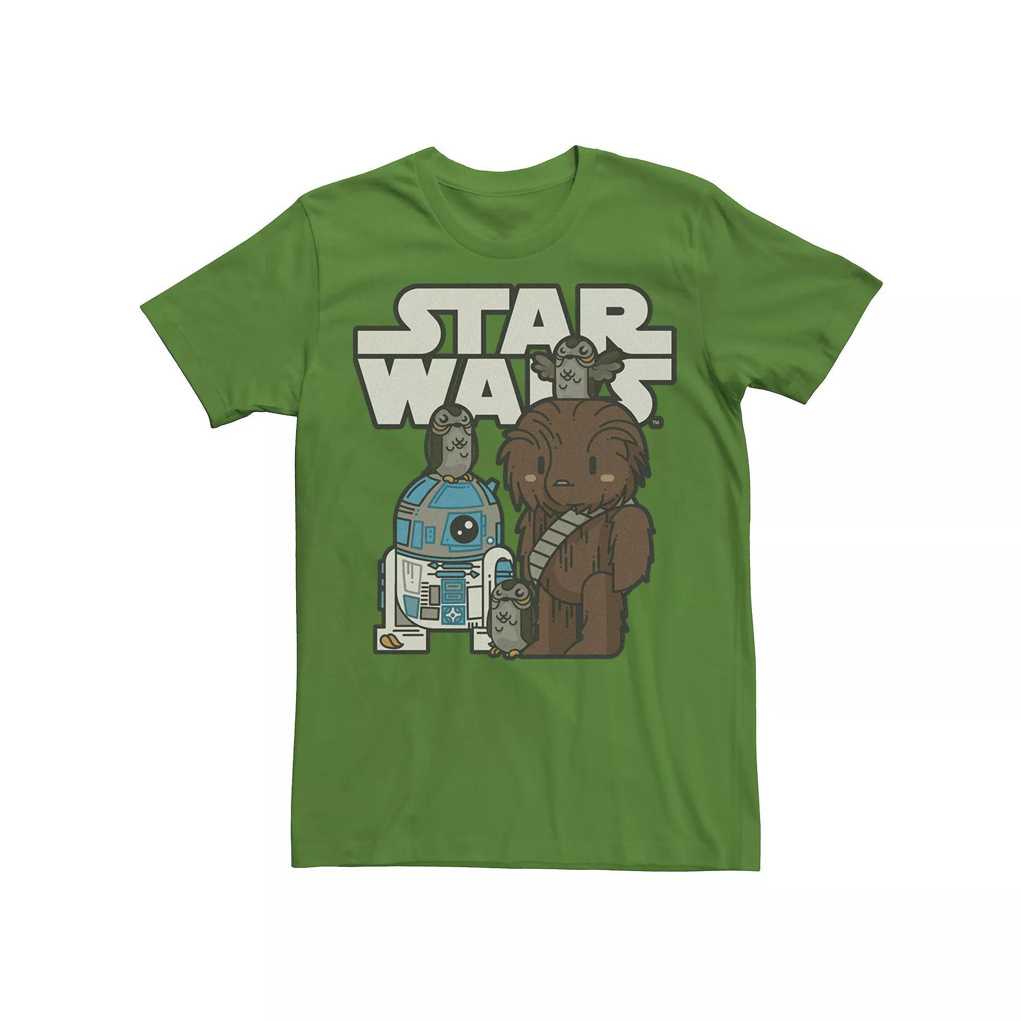 Men's Star Wars Last Jedi R2-D2, Porgs, and Chewie Cutie Cartoon Tee, Size: XXL, Grey Product Image