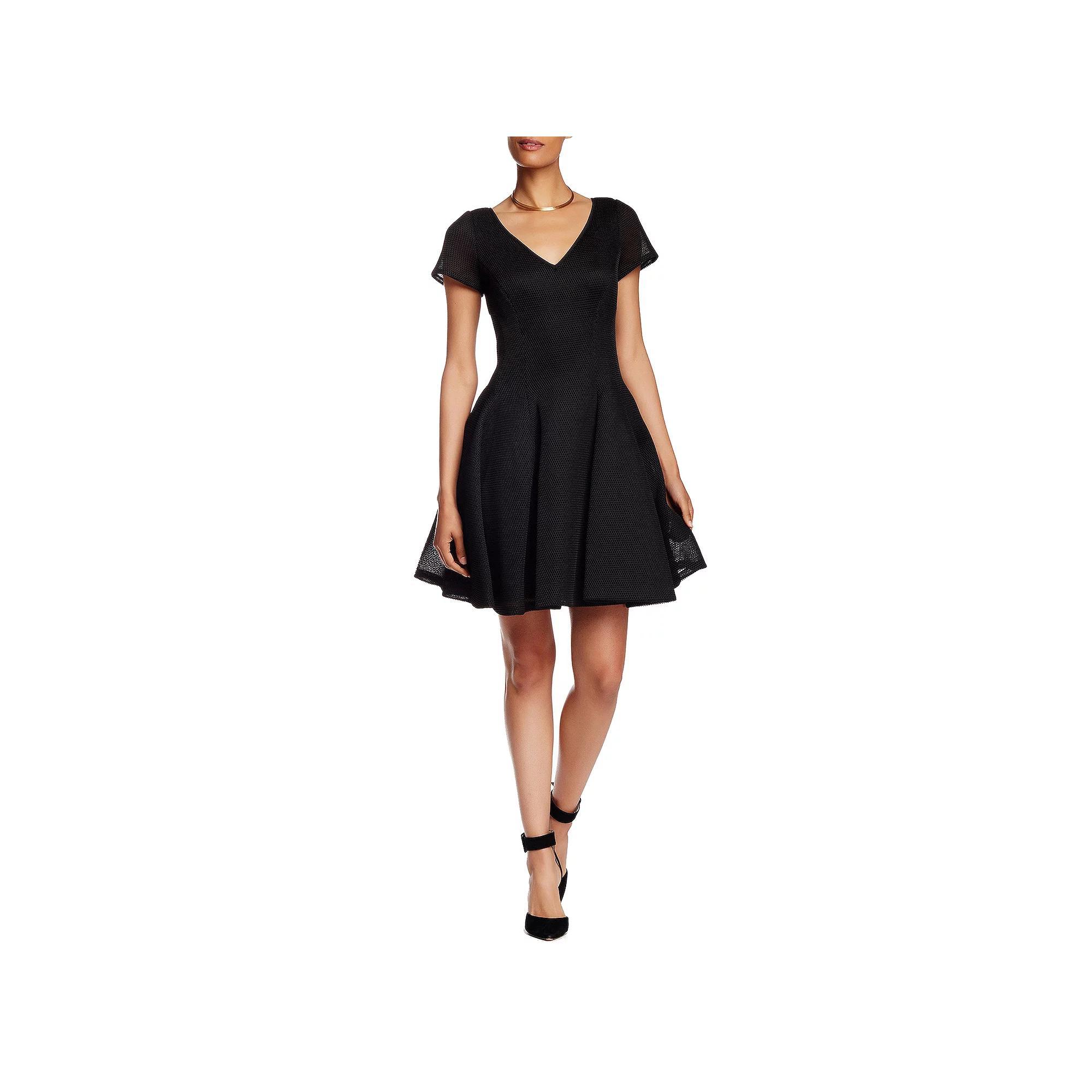 Women's Focus By Shani Honeycomb Cutout Fit & Flare Dress, Size: 10, Black Product Image