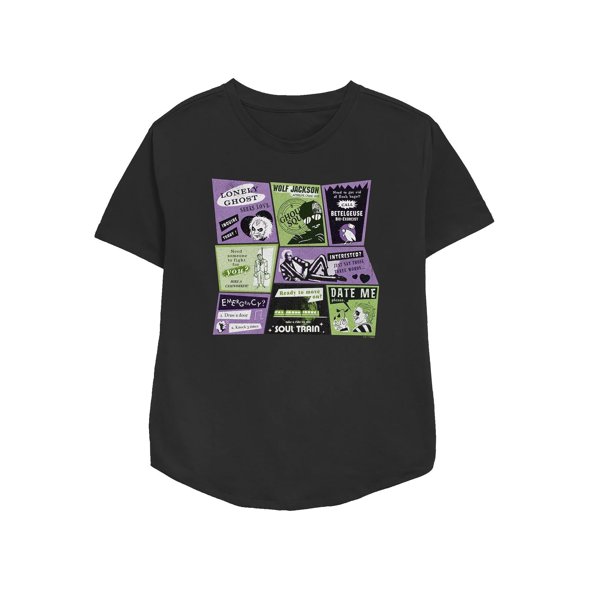 Women's Beetlejuice 2 Classified Ads Relaxed Fit Graphic Tee, Size: Large, Black Product Image