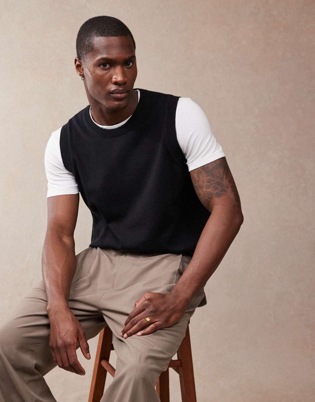 ASOS DESIGN relaxed lightweight cotton tank in black Product Image