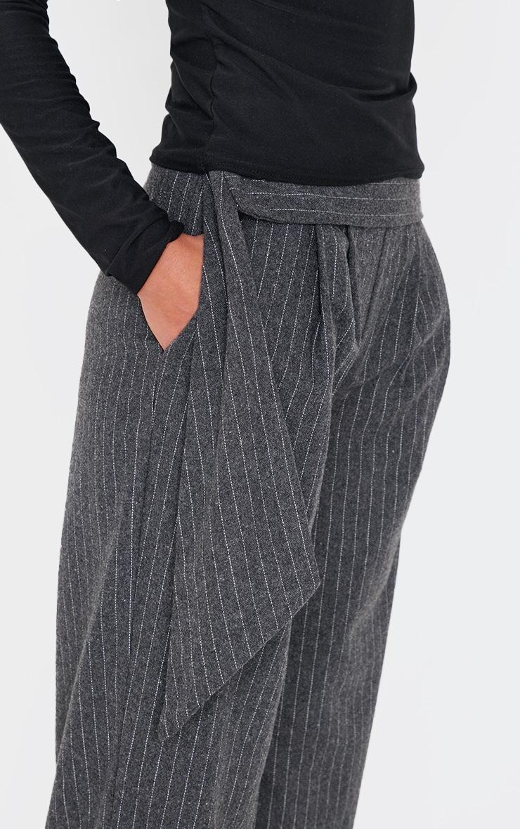 Charcoal Tailored Soft Twill Belt Detail Wide Leg Pants Product Image