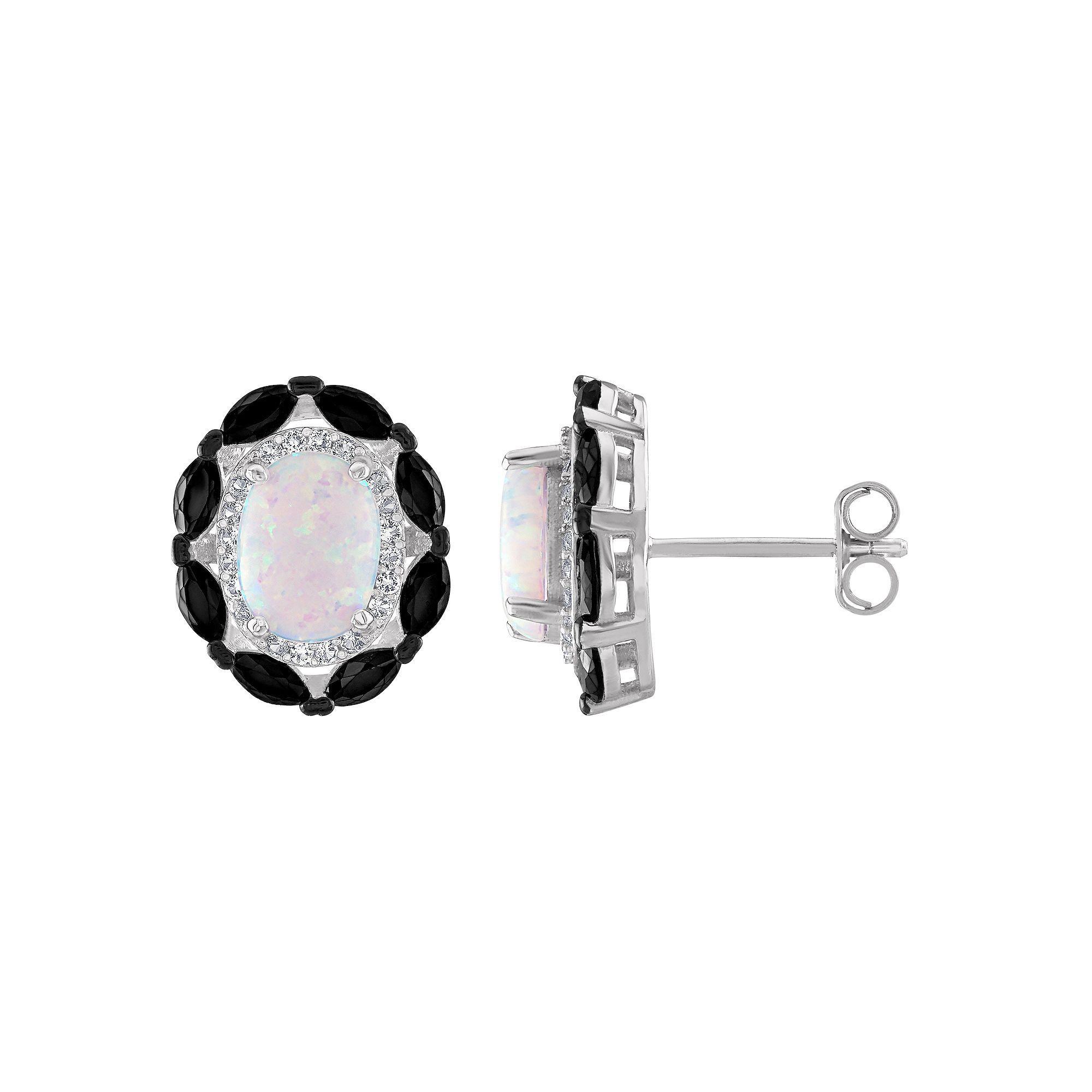 Designs by Gioelli Sterling Silver Lab-Created Opal & Black Spinel Stud Earrings, Womens Product Image