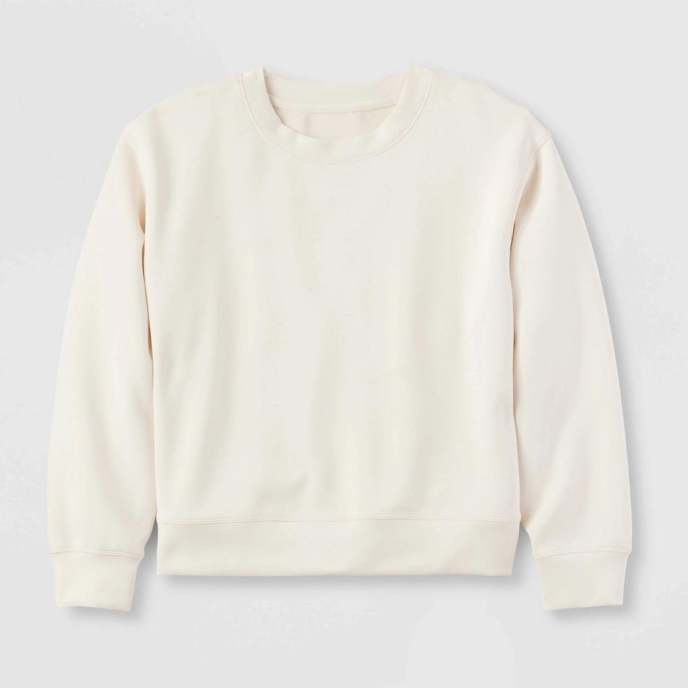 Women's Sandwash Pullover Sweatshirt - A New Day™ Cream S: Heavyweight Doubleknit, Crew Neck, Long Sleeve Product Image