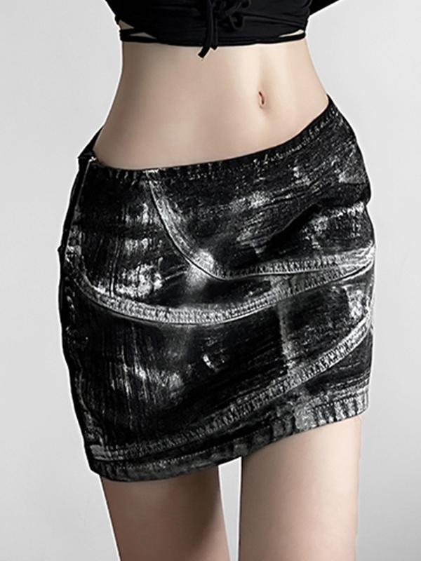 Distressed Tie Dye High Rise Denim Mini Skirt Product Image
