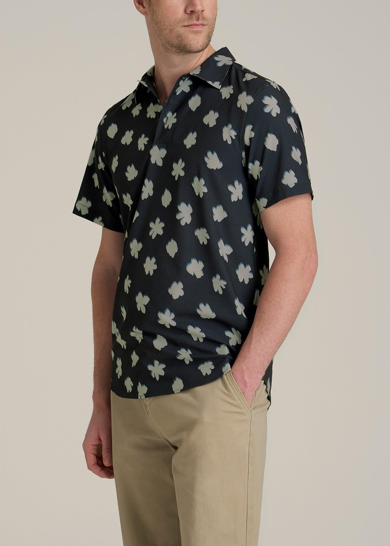 Coastal Perforated Tall Men's Polo Shirt in Navy and Bone Floral Product Image