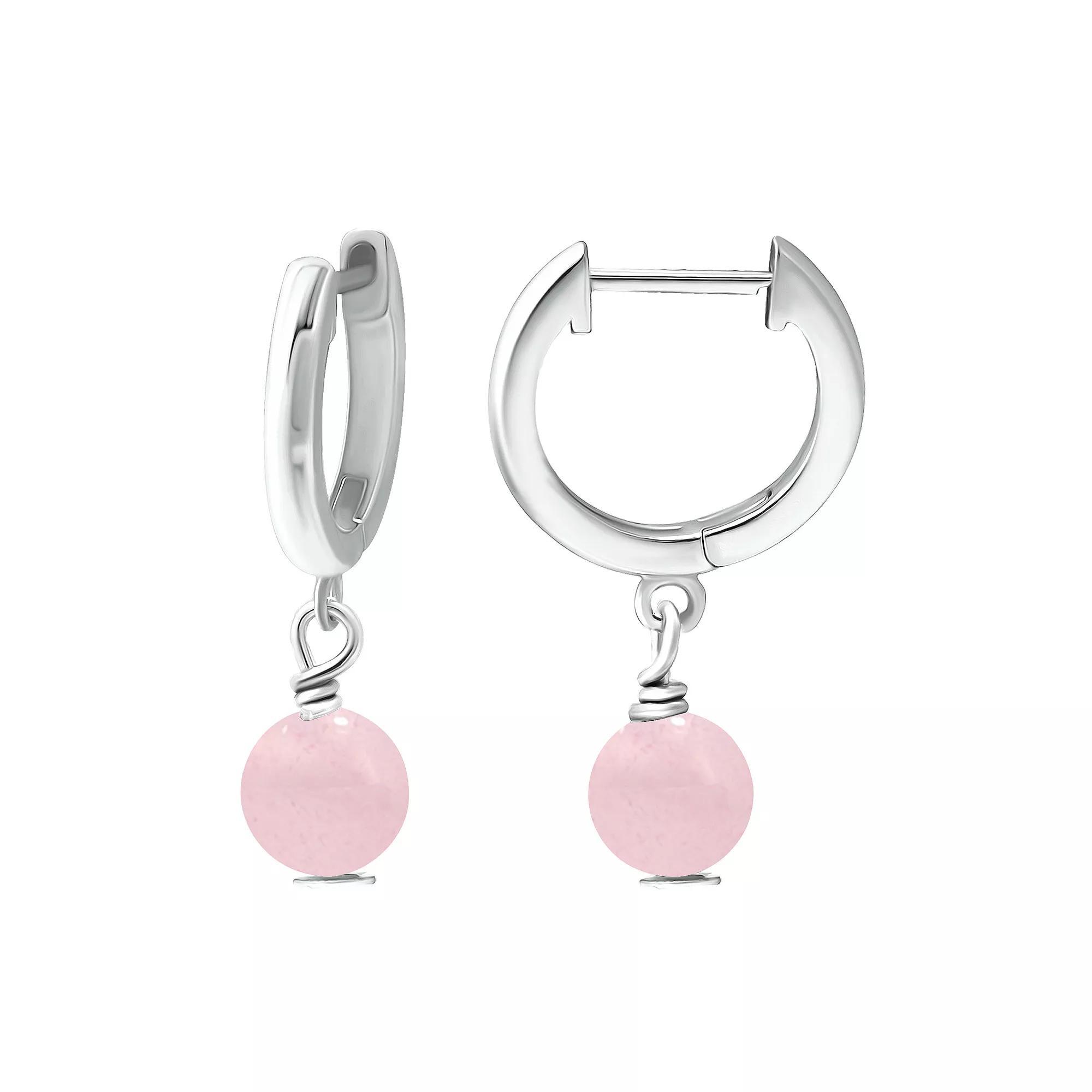 Aleure Precioso Sterling Silver Gemstone Bead Huggie Earrings, Women's, Silver Tone Pink Product Image
