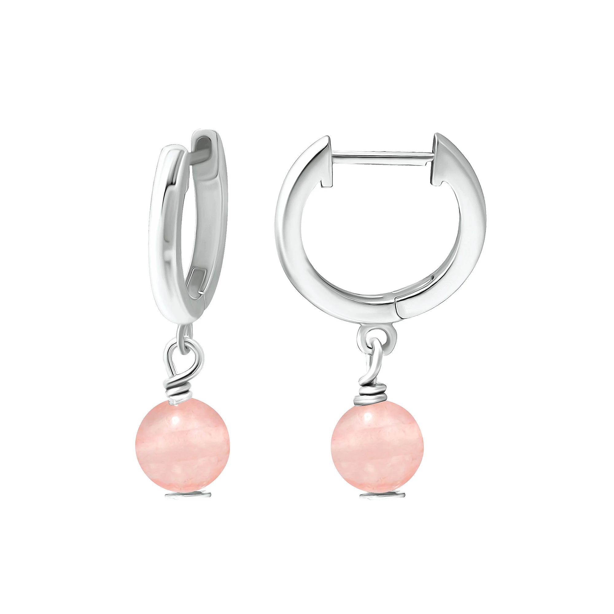 Aleure Precioso Sterling Silver Gemstone Bead Huggie Earrings, Women's, Silver Tone Pink Product Image