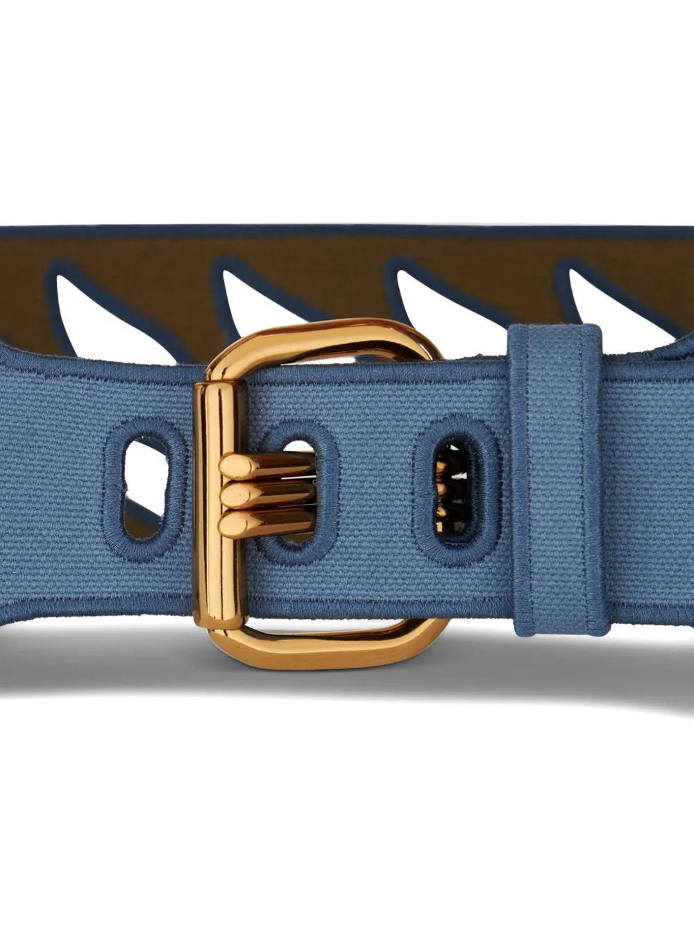 ETRO Perforated Cotton-canvas Belt In Light Blue Product Image