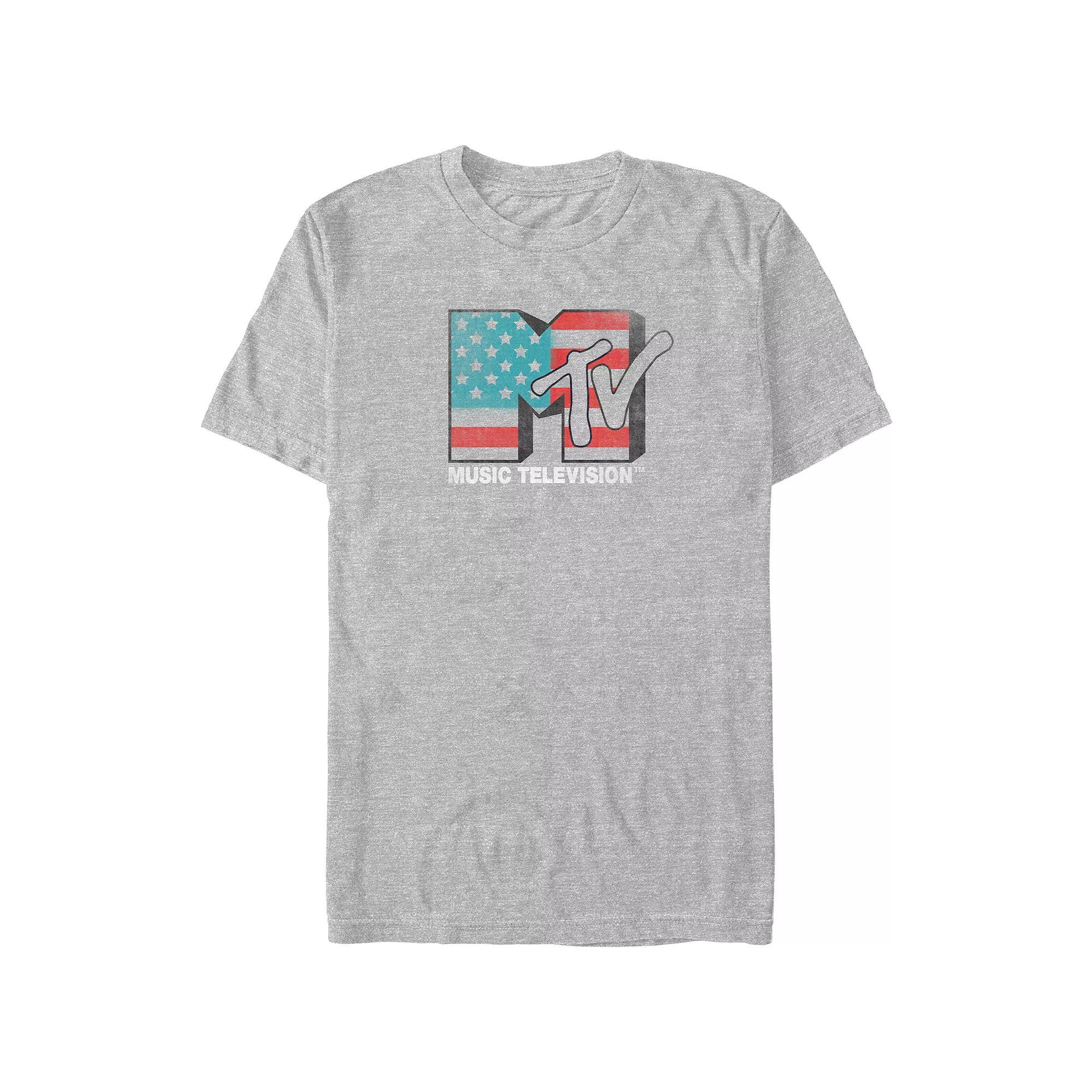Big & Tall MTV USA Flag Print Bow Graphic Tee, Men's, Size: 4XB, Athletic Grey Product Image
