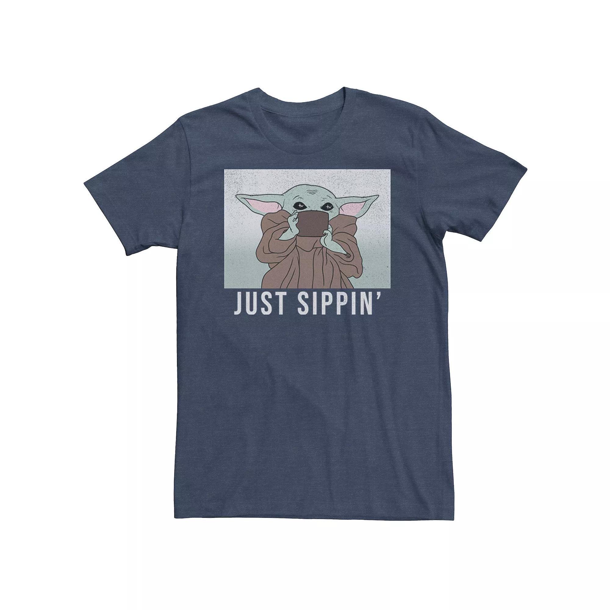 Men's Star Wars The Mandalorian The Child Just Sippin' Tee, Size: Small, Navy Grey Product Image