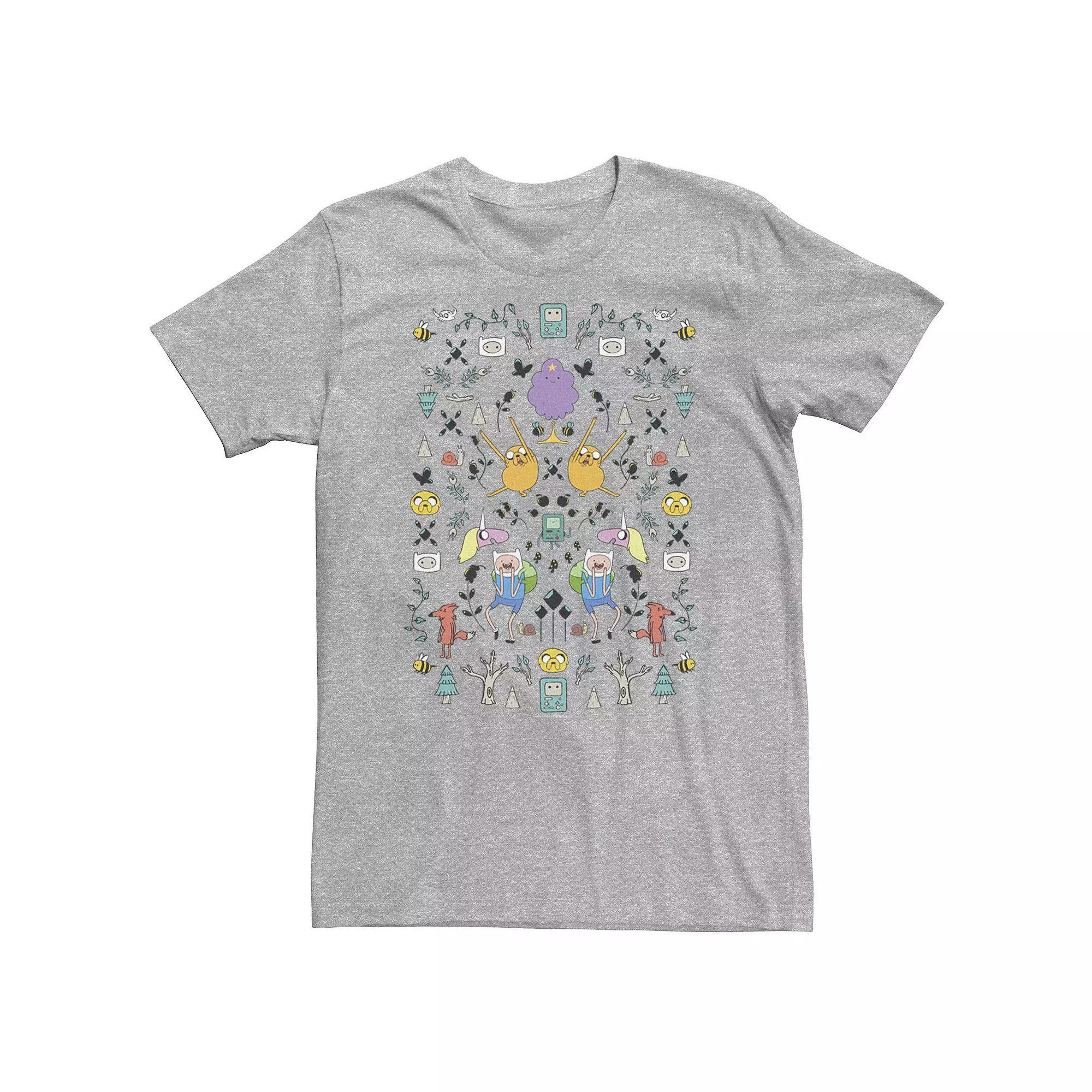 Big & Tall Cartoon Network Adventure Time Group Shot Icons Tee, Men's, Size: 4XL Tall, Navy Grey Product Image
