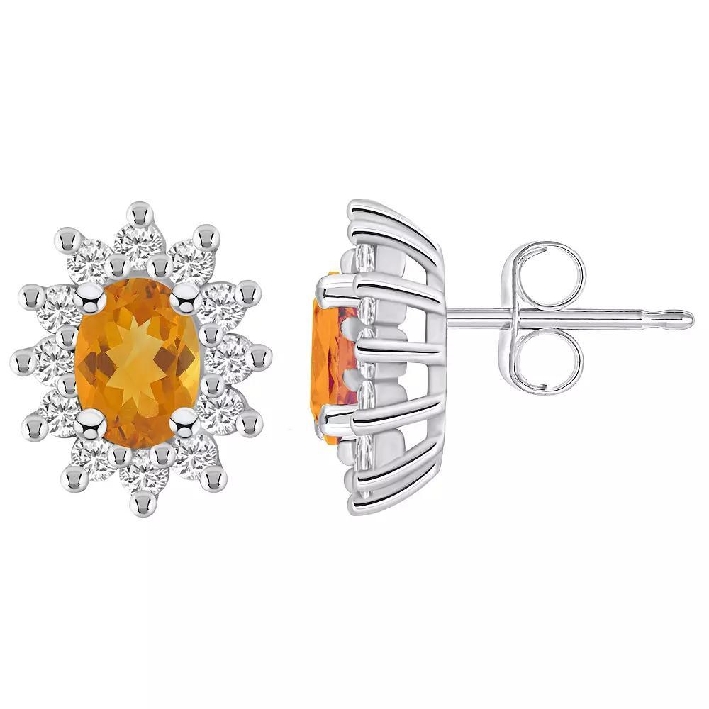 Alyson Layne 14k White Gold Oval Citrine 3/4 Carat T.W. Diamond Halo Stud Earrings, Women's Product Image
