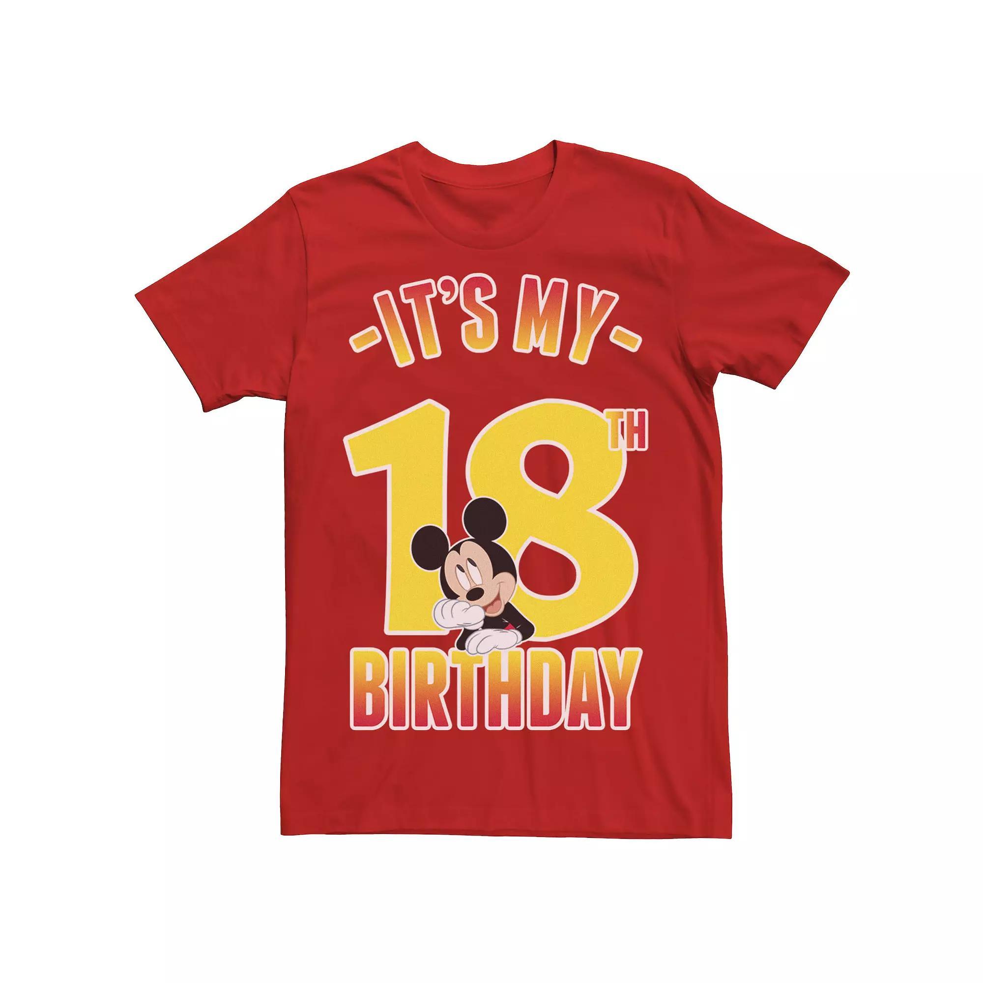 Disney's Mickey Mouse It's My 18th Birthday Men's Gradient Portrait Tee, Size: Medium, Red Product Image