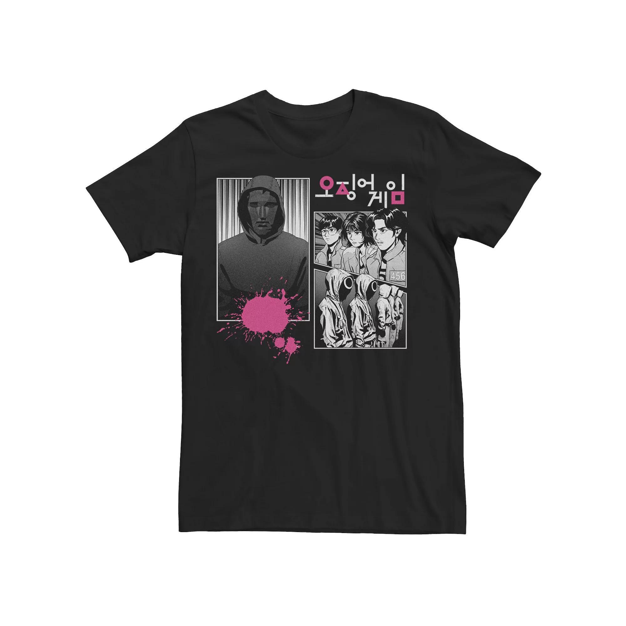 Men's Squid Game Manga Art Style Portrait Panels Tee, Boy's, Size: Large, Black Product Image