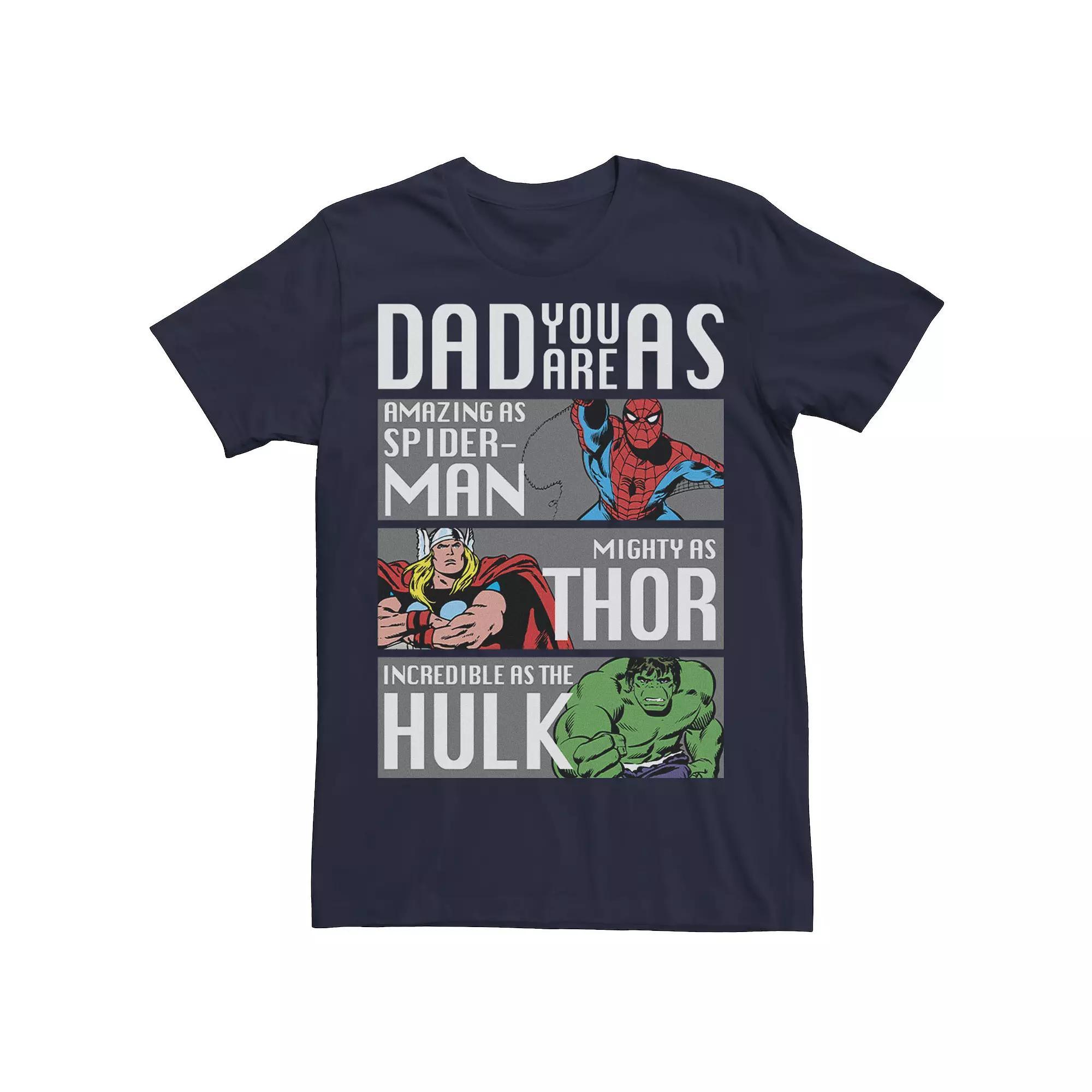 Men's Marvel Spider-Man Thor Hulk Dad You Are As Panels Graphic Tee, Size: Medium, Blue Product Image