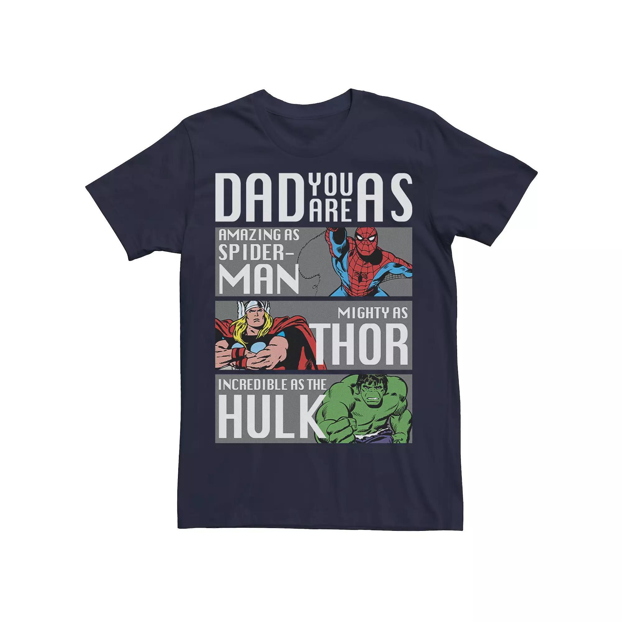 Men's Marvel Spider-Man Thor Hulk Dad You Are As Panels Graphic Tee, Size: Medium, Blue Product Image
