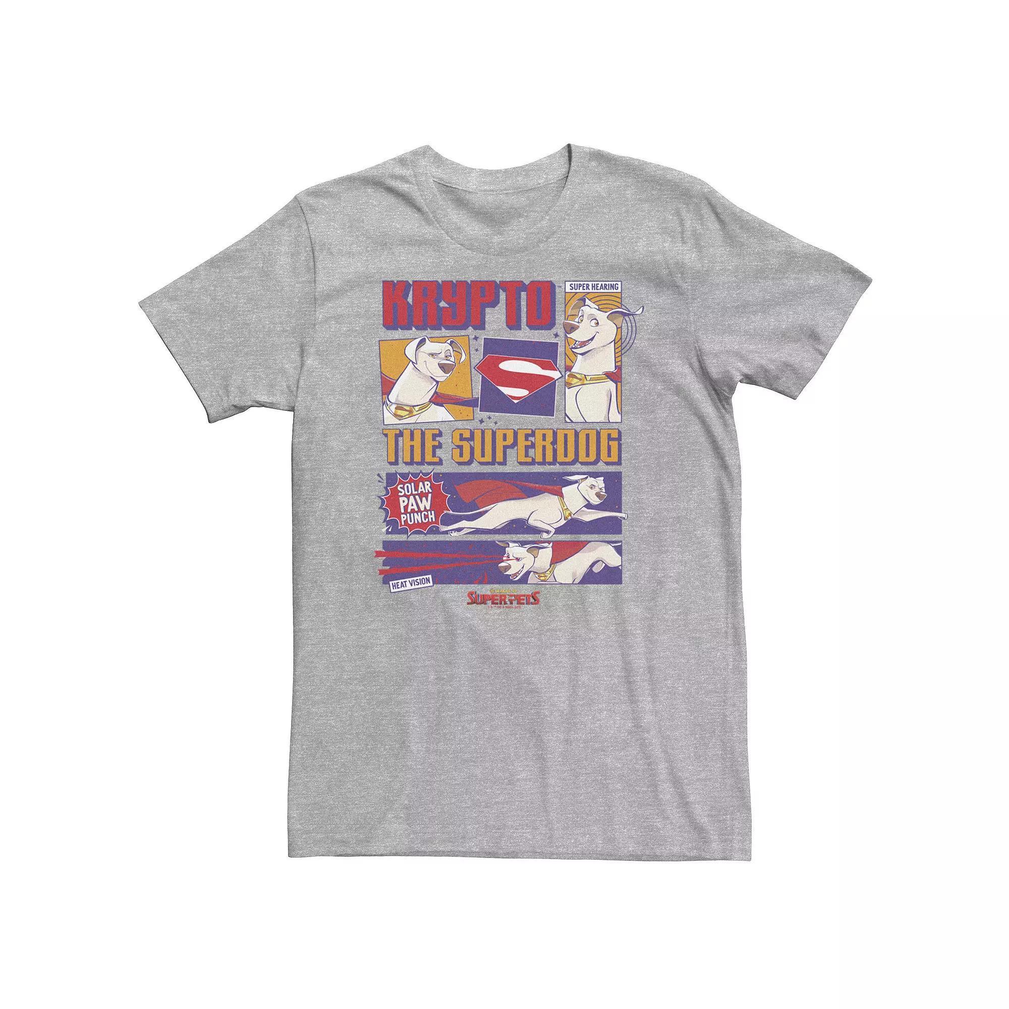 Big & Tall DC Comics Super Pets DC Comics League Of Super Pets Krypto Panels Tee, Men's, Size: 3XL Tall, Athletic Grey Product Image