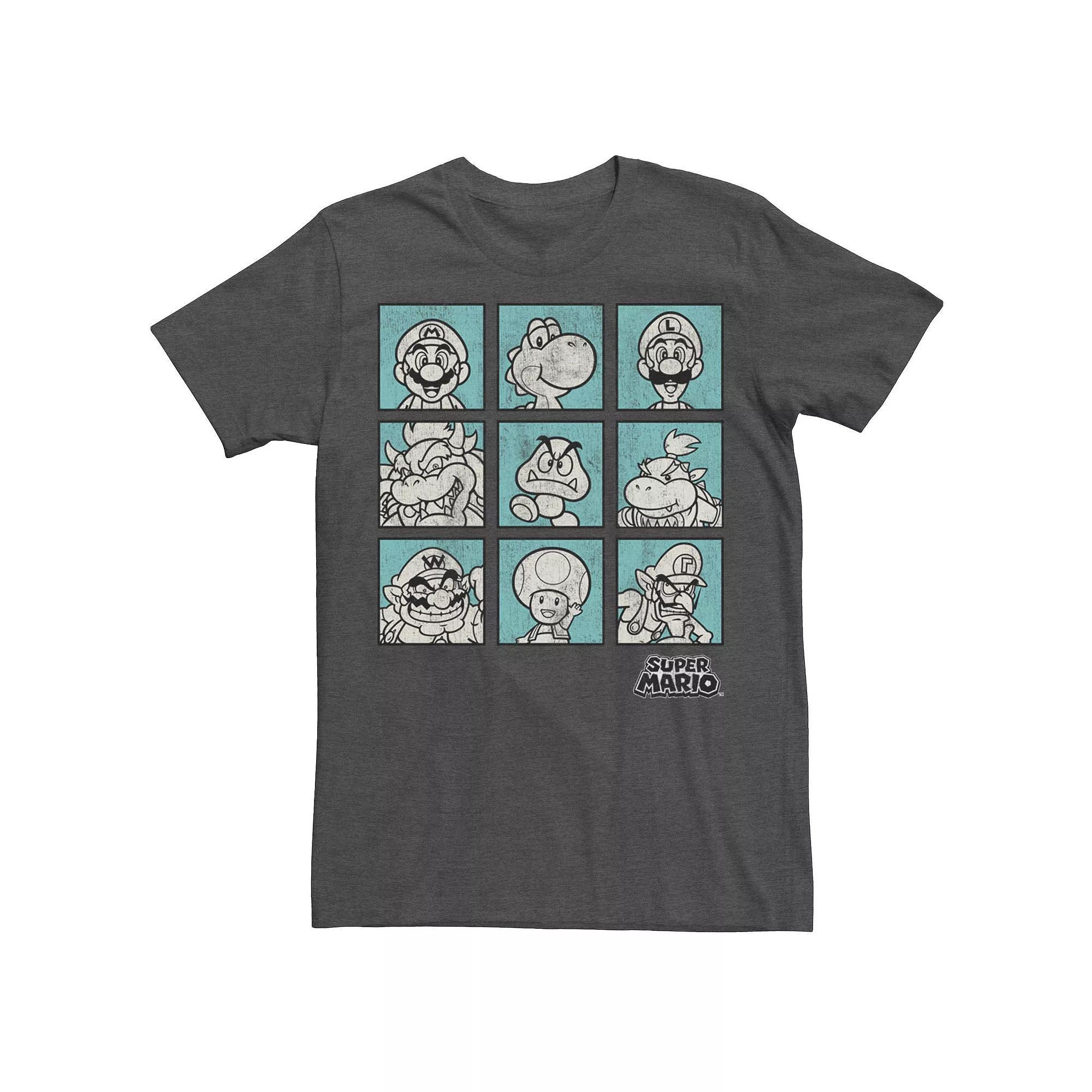 Men's Nintendo Super Mario Teal Character Boxes Graphic Tee, Size: Small, Grey Heather Product Image