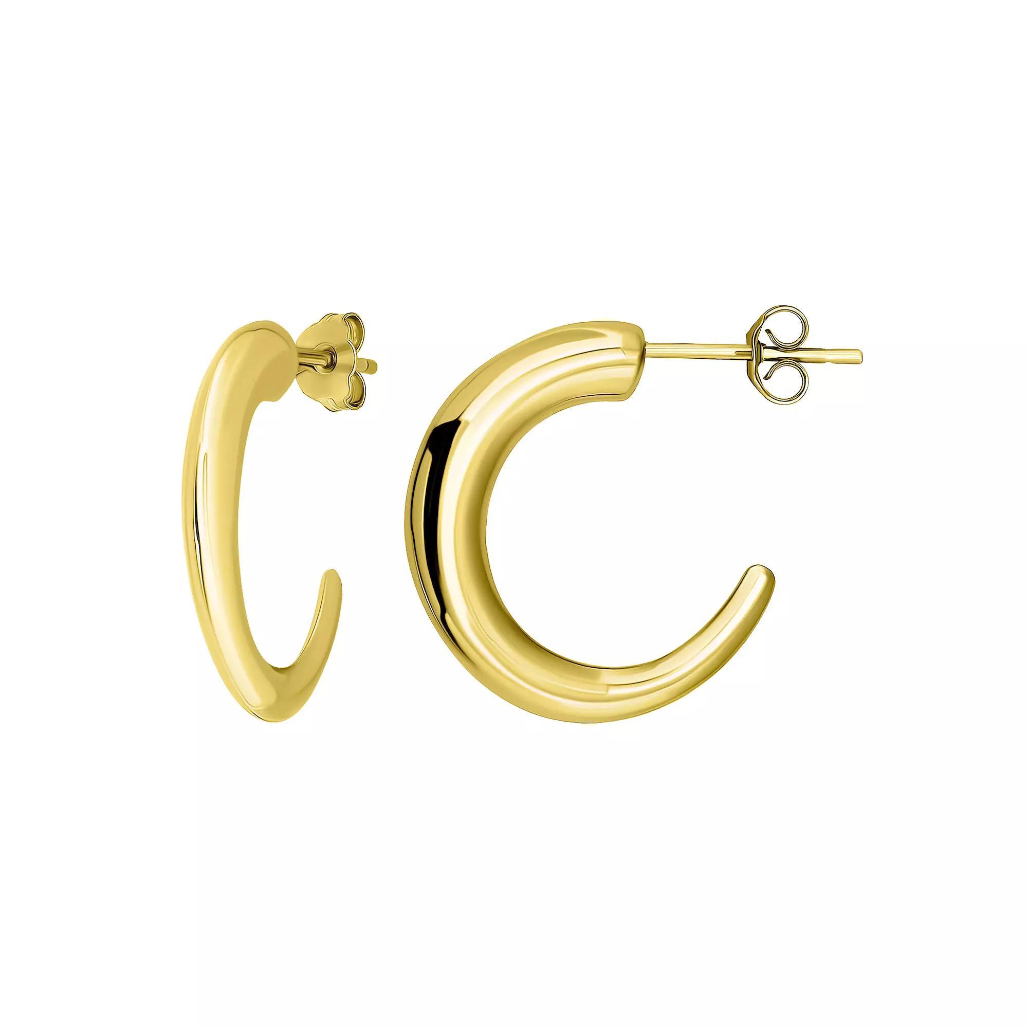 Aleure Precioso Polished Sterling Silver Graduated Half Hoop Earrings, Women's, Gold Tone Product Image