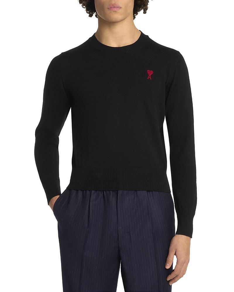 AMI ALEXANDRE MATTIUSSI Ami Classic Black Sweater With Round Neckline And Emblem Detail Product Image