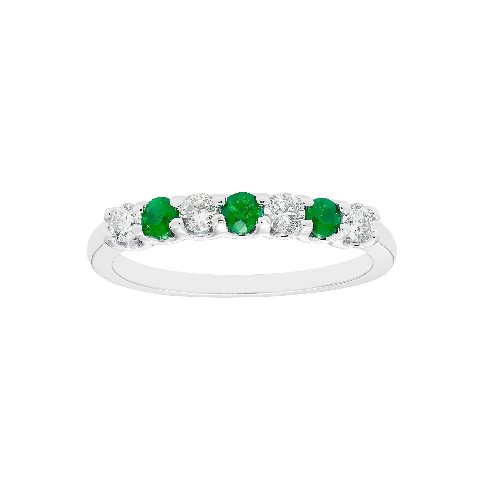 The Regal Collection 14k White Gold Emerald & 1/8 Carat T.W. Diamond Stackable Ring, Womens 14k Whgold Product Image