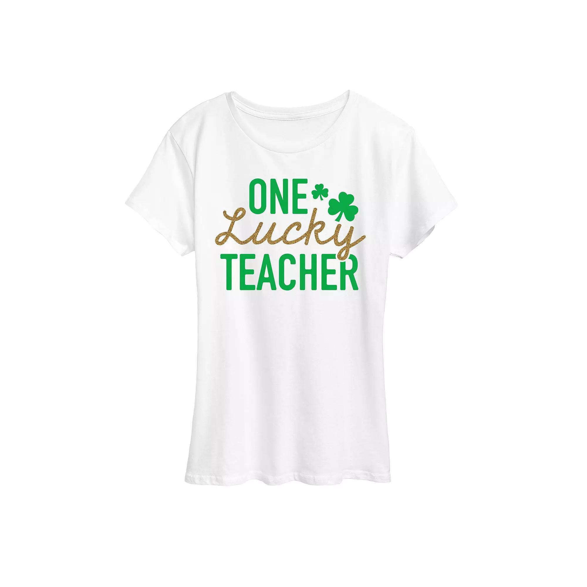 Womens One Lucky Teacher Graphic Tee, Girls Product Image