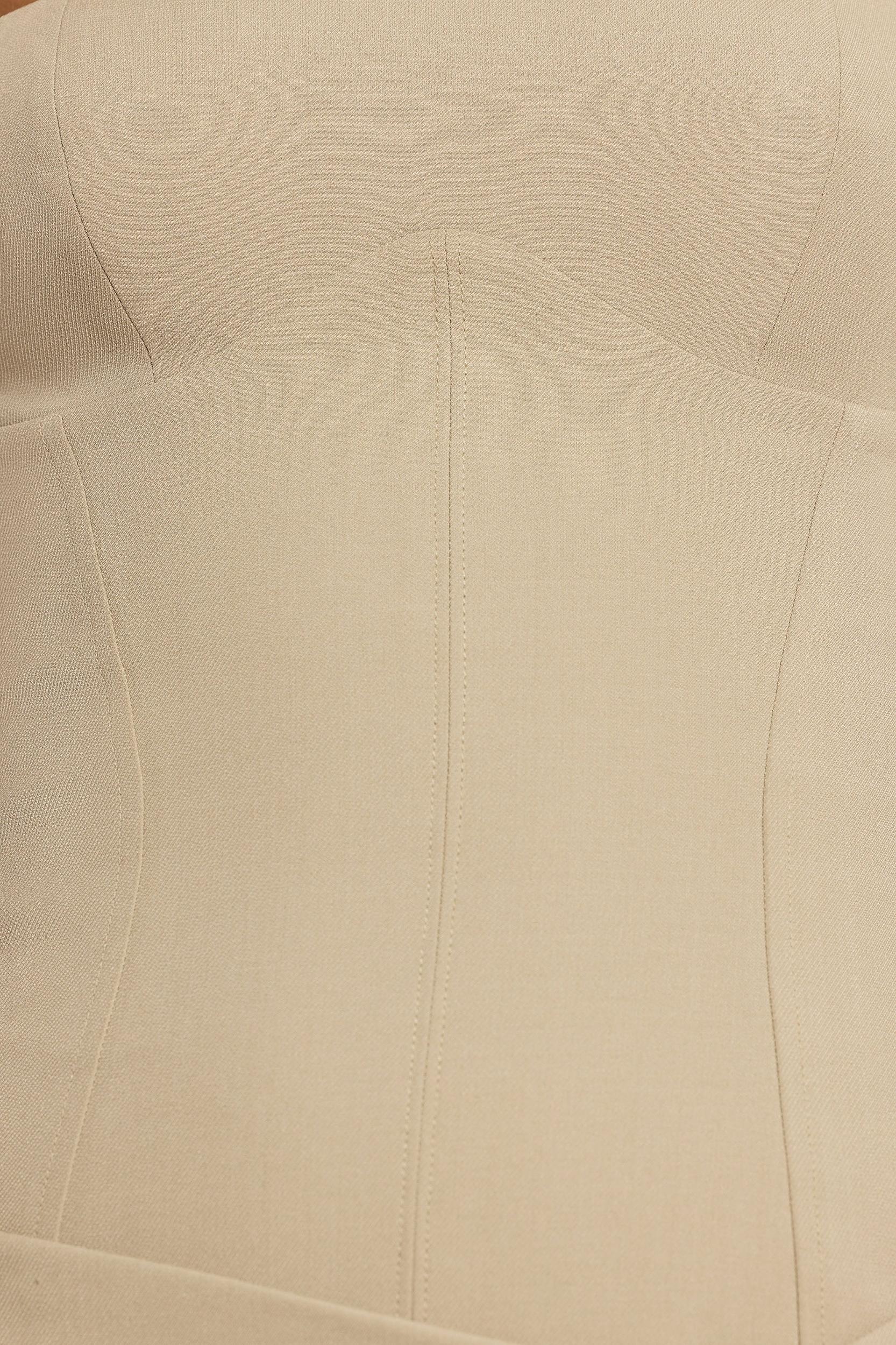 Woven Twill Wrap Over Pleated Mini Dress in Taupe Product Image