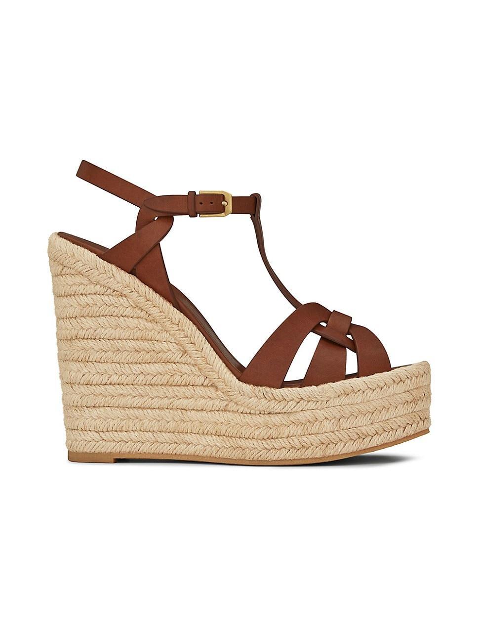 Saint Laurent Womens Tribute Espadrilles Wedge in Smooth Leather Product Image
