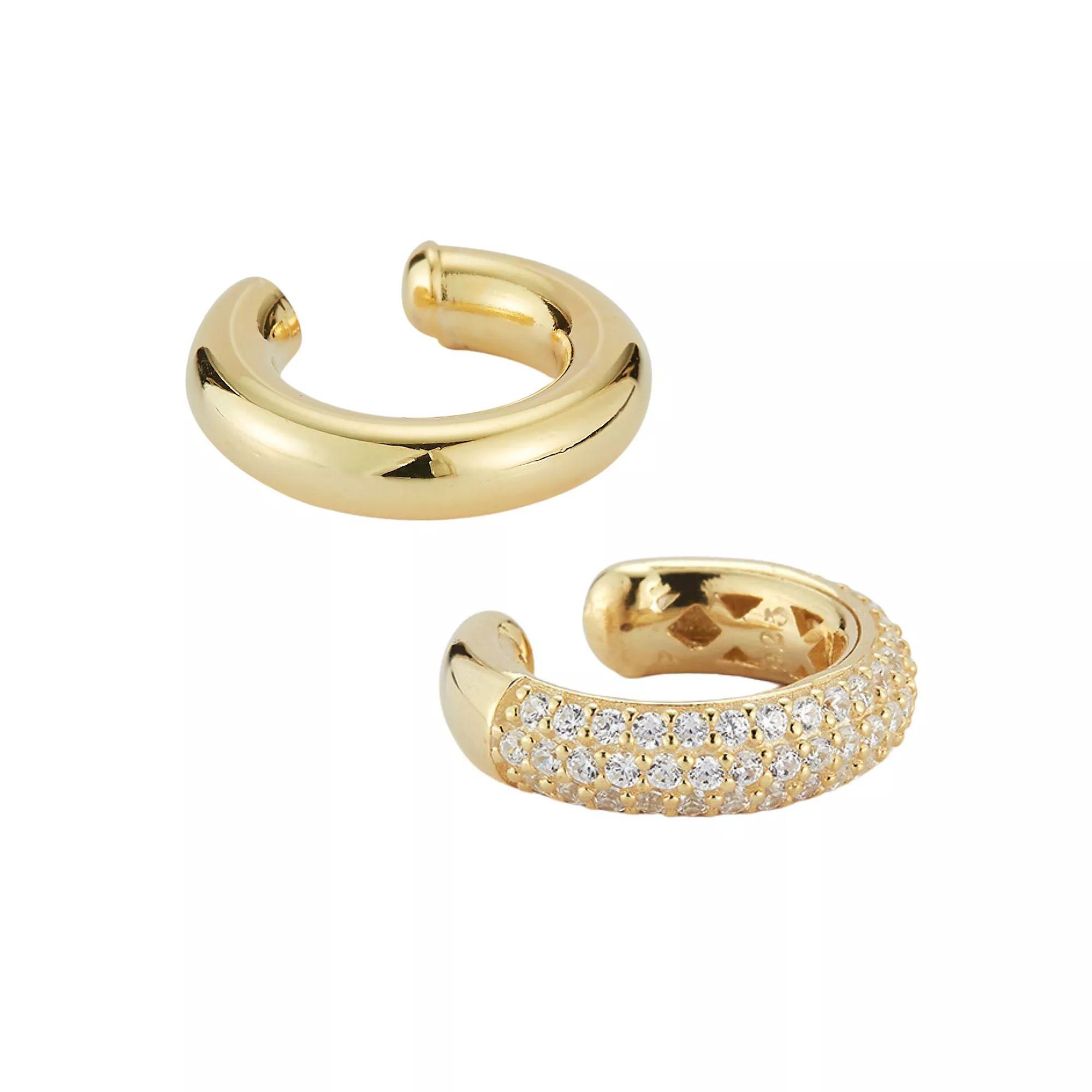 Sunkissed Sterling 14k Gold Over Silver Plain & Pave Ear Cuff Set, Women's, Gold Tone Product Image