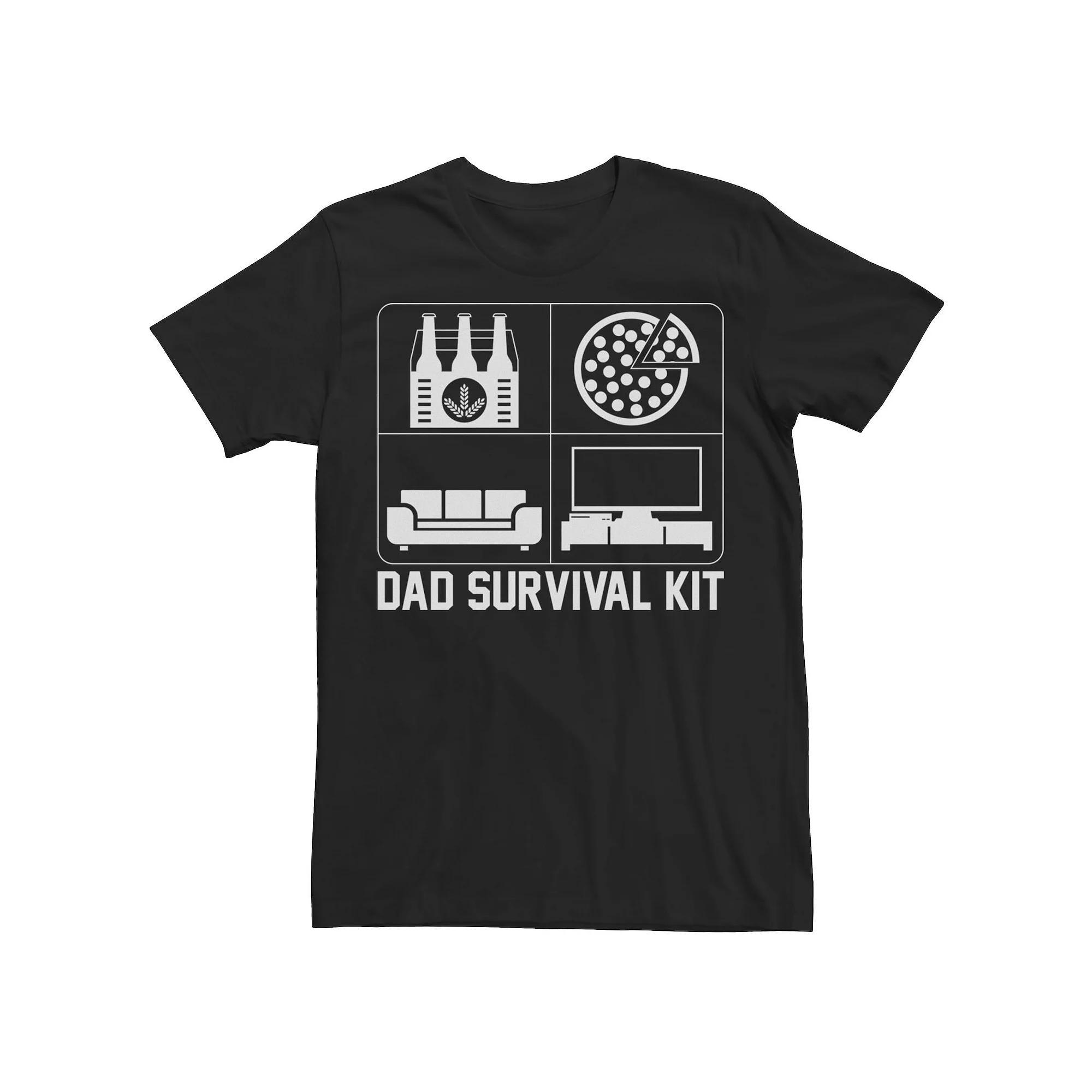 Men's Dad Survival Kit Beer Pizza Couch TV Graphic Tee, Size: Large, Black Product Image